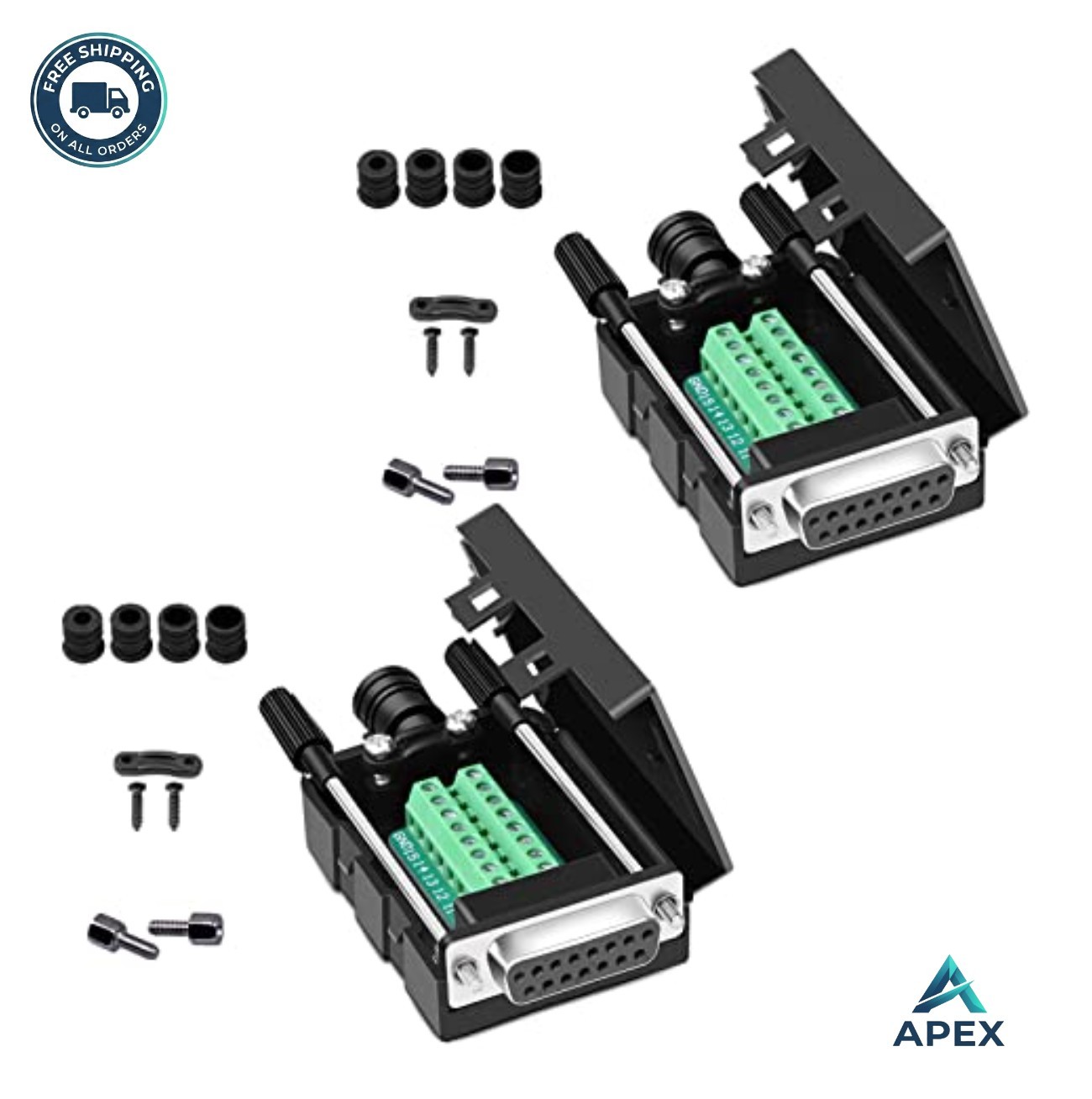2PCS DB15 RS232 Serial to 15 Pin Terminal Female Adapter Solderless Screwless