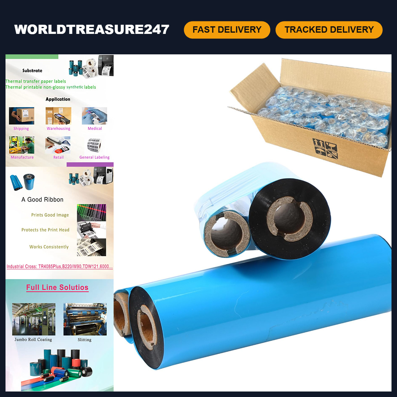 24 Rolls Premium Wax Thermal Transfer Ribbon 4.33'' x 244' for Barcode Printers