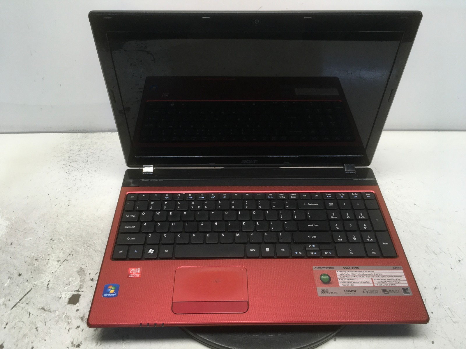Acer Aspire 5560-7696 AMD A6-3420M 1.5GHz 6 GB NO HDD No Batt