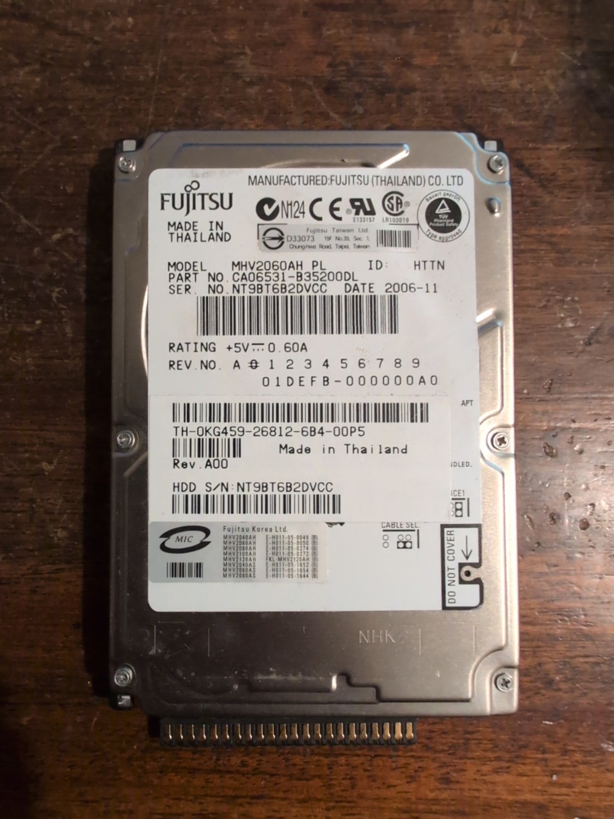 Fujitsu MHV2060AH 60GB Internal 5400 RPM SATA Laptop Drive (Untested)