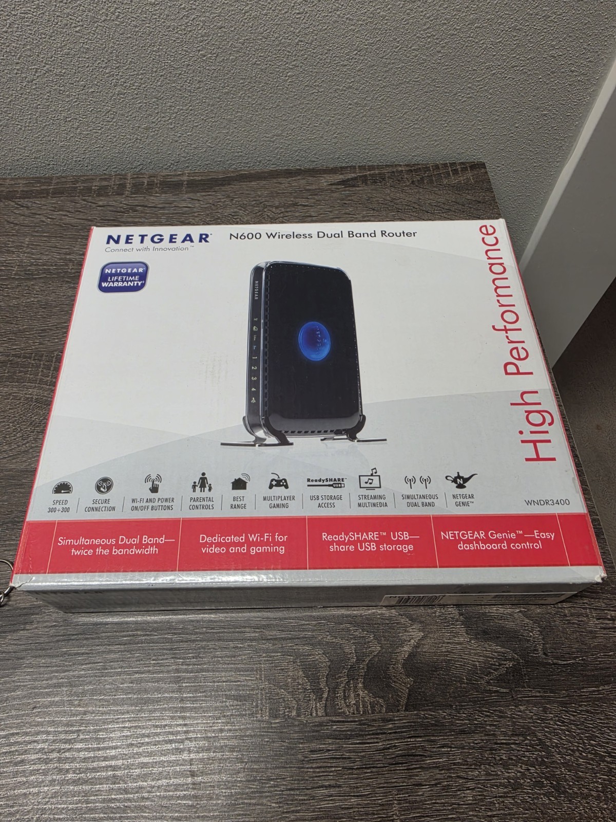 NETGEAR N600 Dual-Band Wireless Router WNDR3400 600 Mbps 4-Port Black