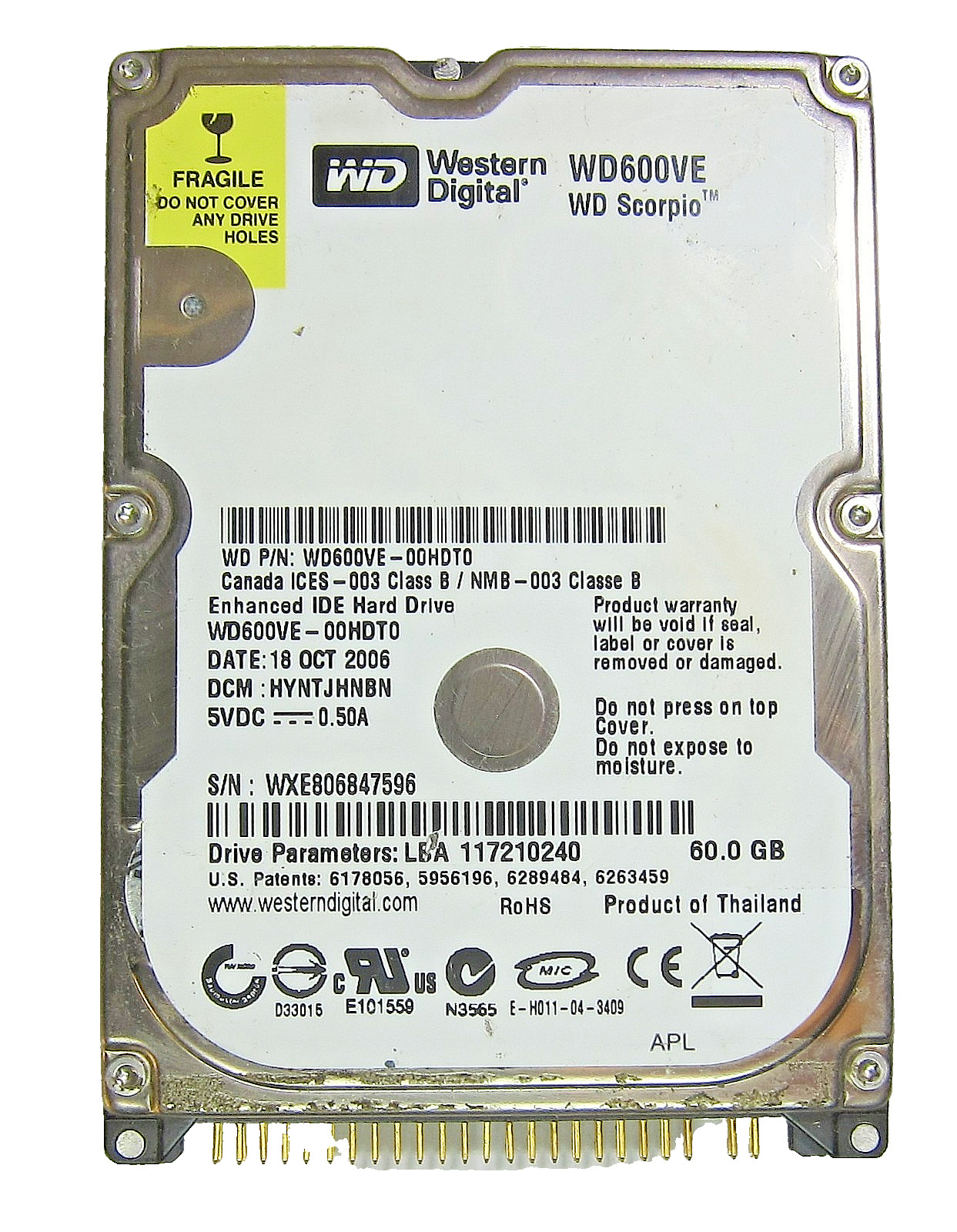 Genuine 60GB Western Digital Scorpio WD600VE-75HDT0 2.5" IDE / ATA HDD