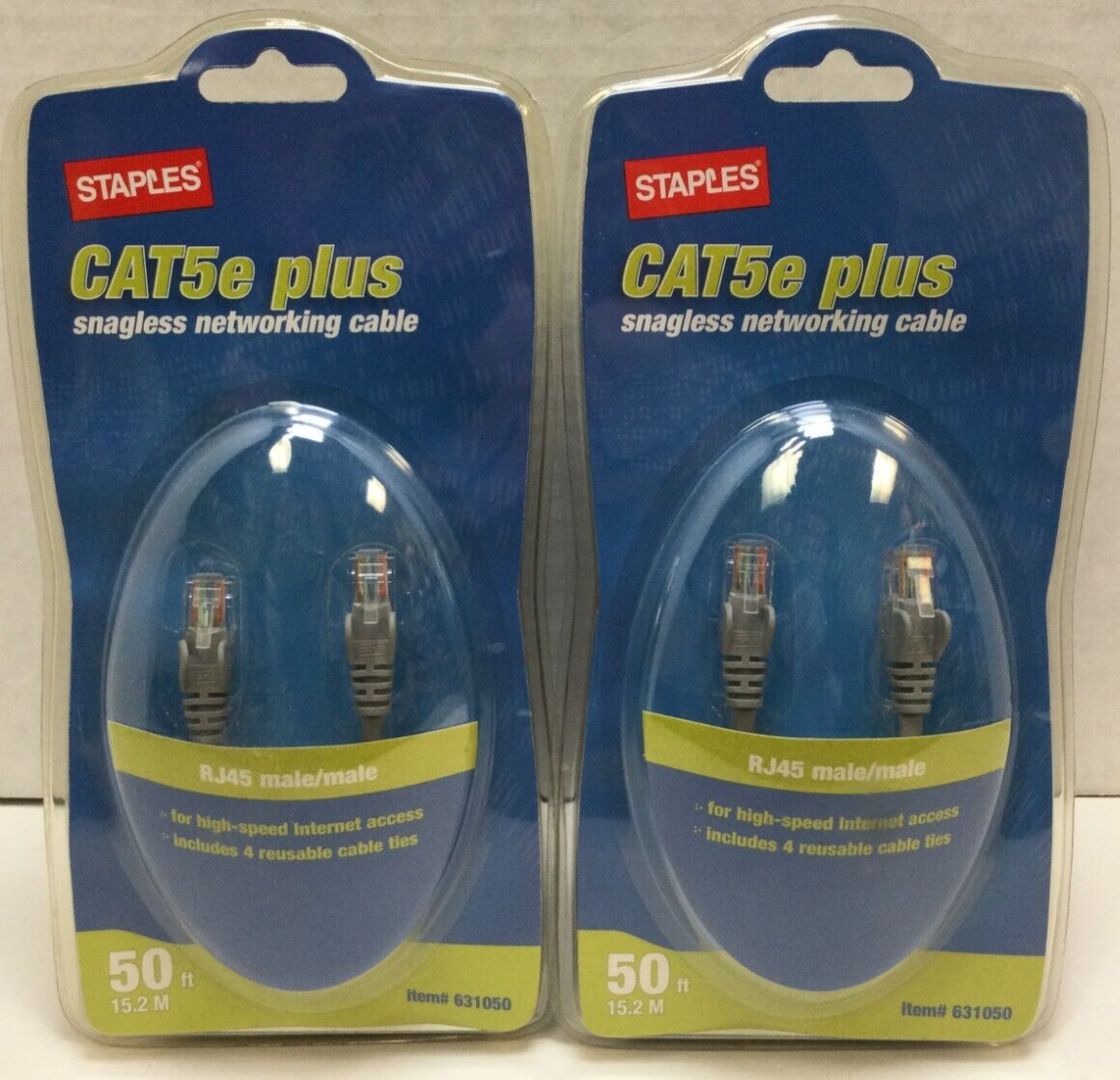 2x CAT5e Plus Snagless Networking Cable, 50 Foot, New, 