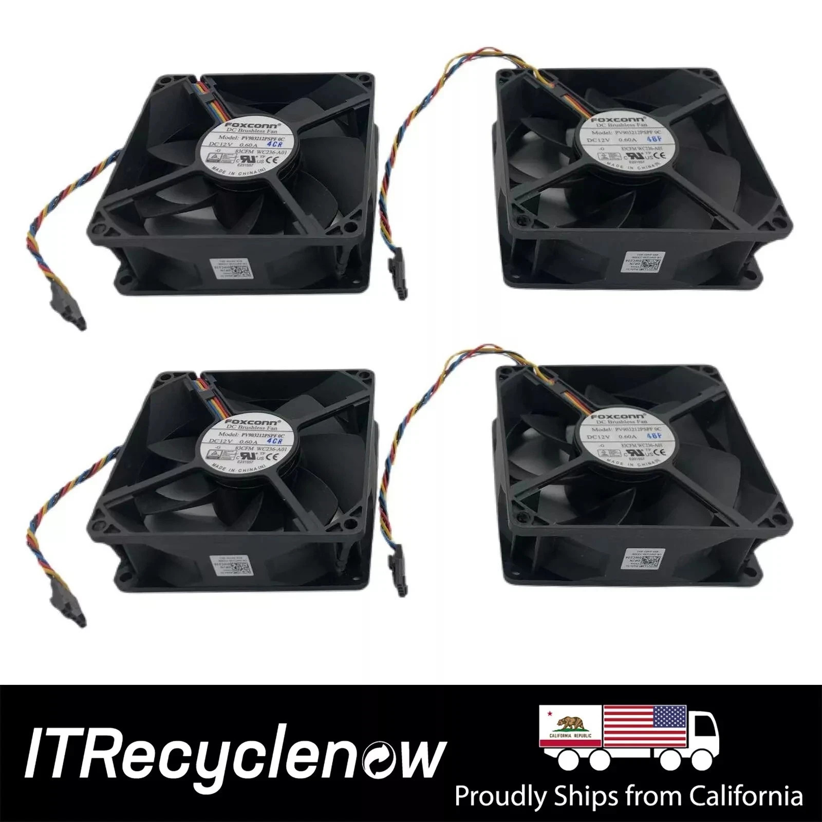 Lot of 4 Dell FoxConn 0WC236 PV903212PSPF 12V DC 90mm 4Pin Brushless Cooling Fan