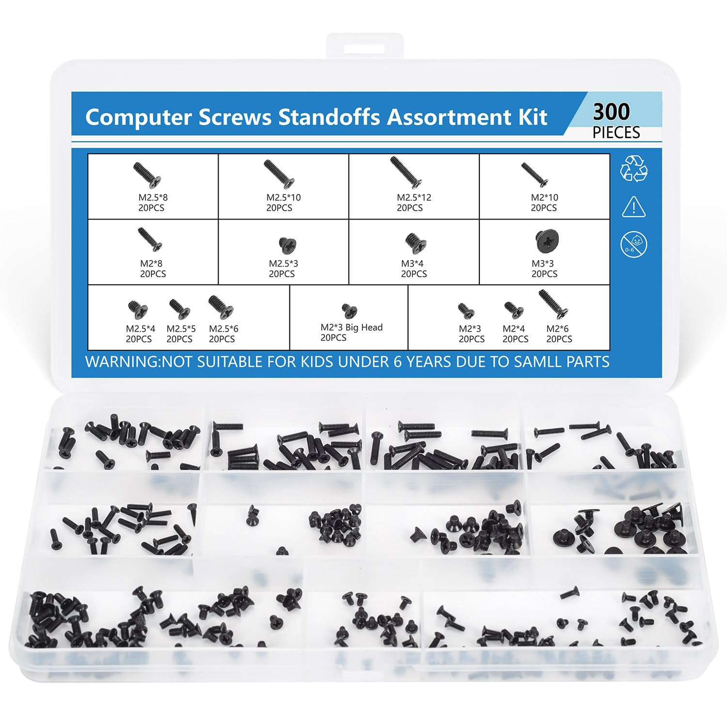 Kit surtido de 300 tornillos para computadora portatil 12 tamanos M25 M2 M3