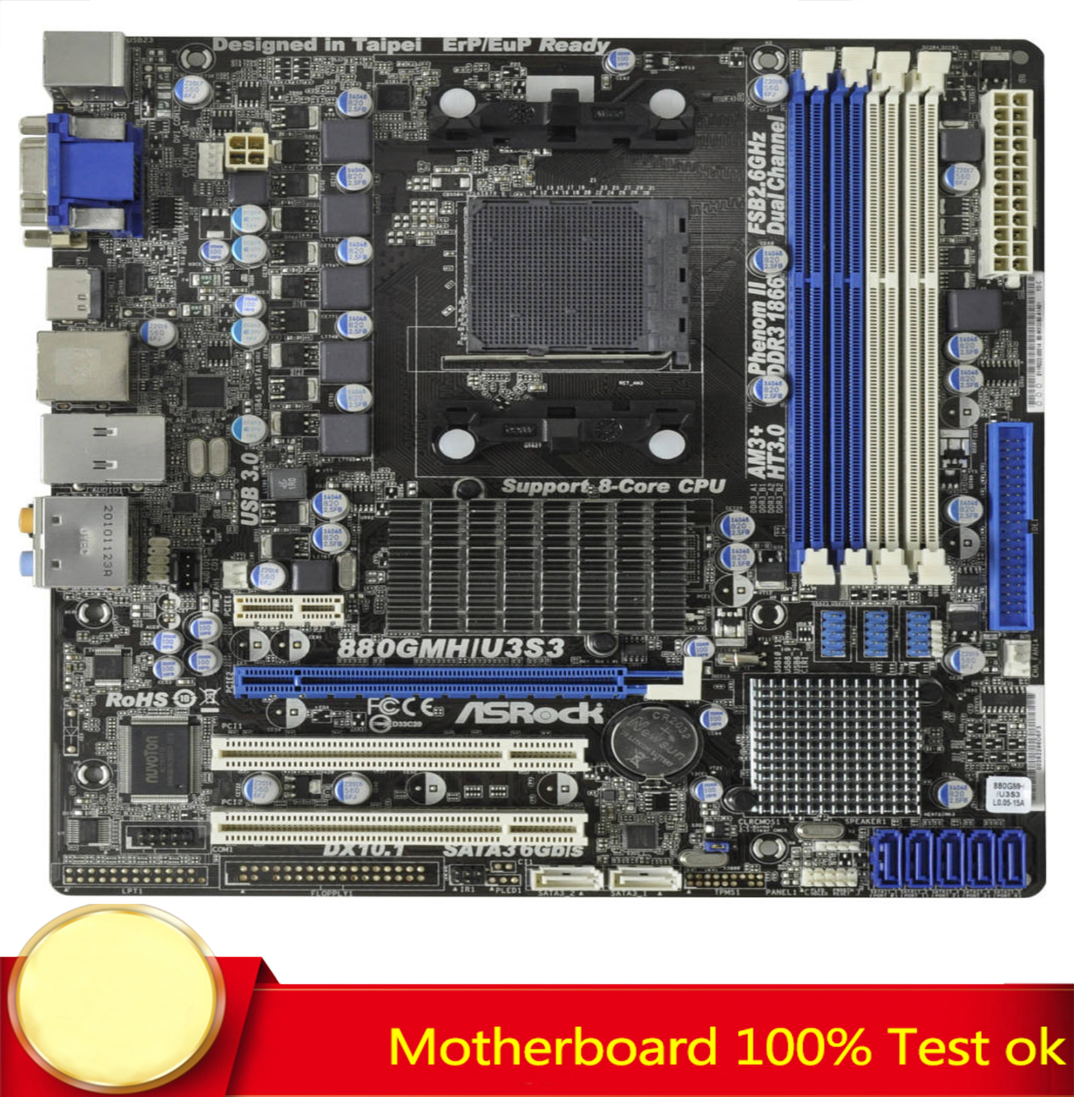 FOR ASRock 880GMH/U3S3 880G Motherboard Supports AM3/AM3+ 32GB 100% Test Work