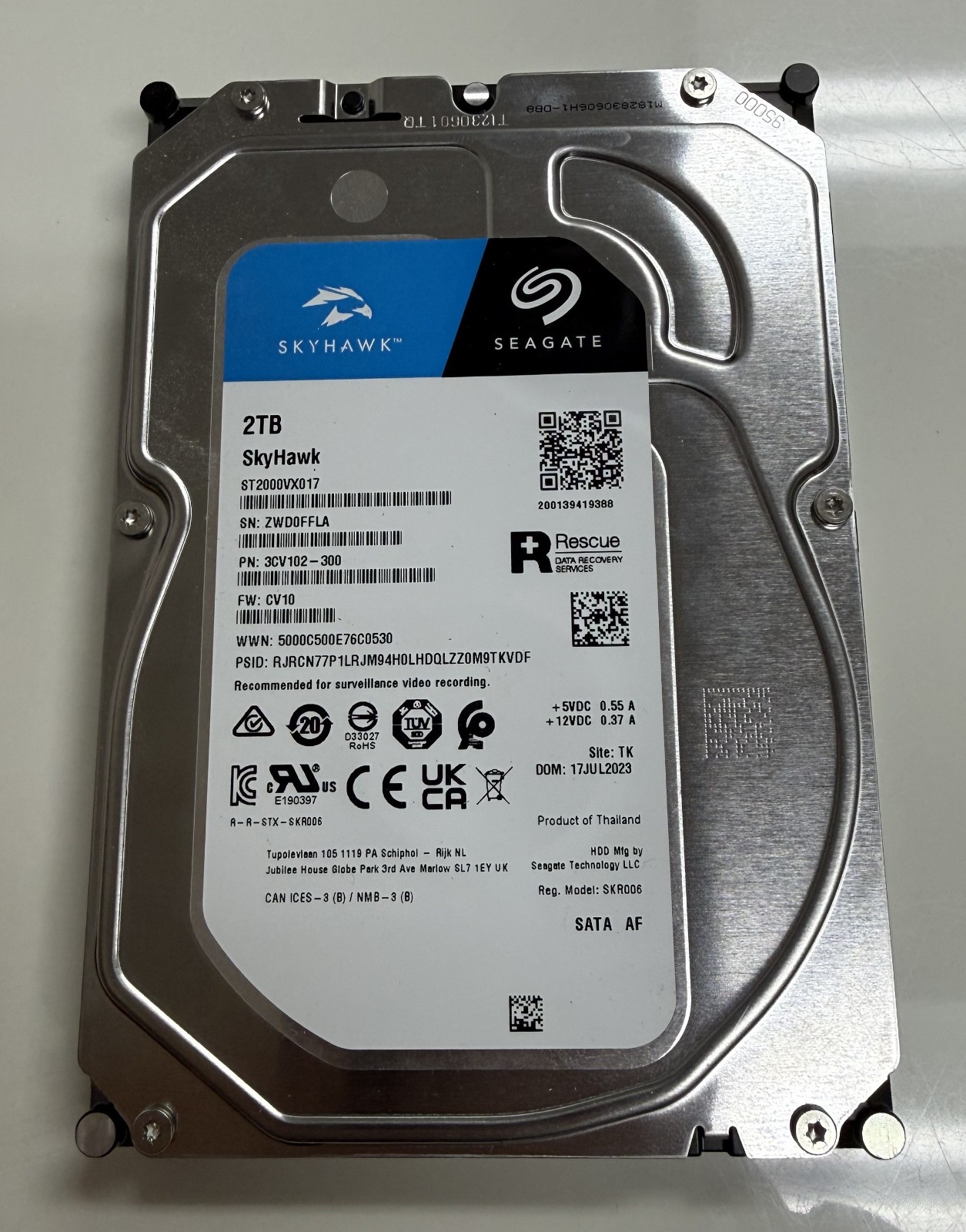 SEAGATE SkyHawk ST2000VX017 2TB 5.4K 256MB SATA III 3.5'' Internal Desktop Drive