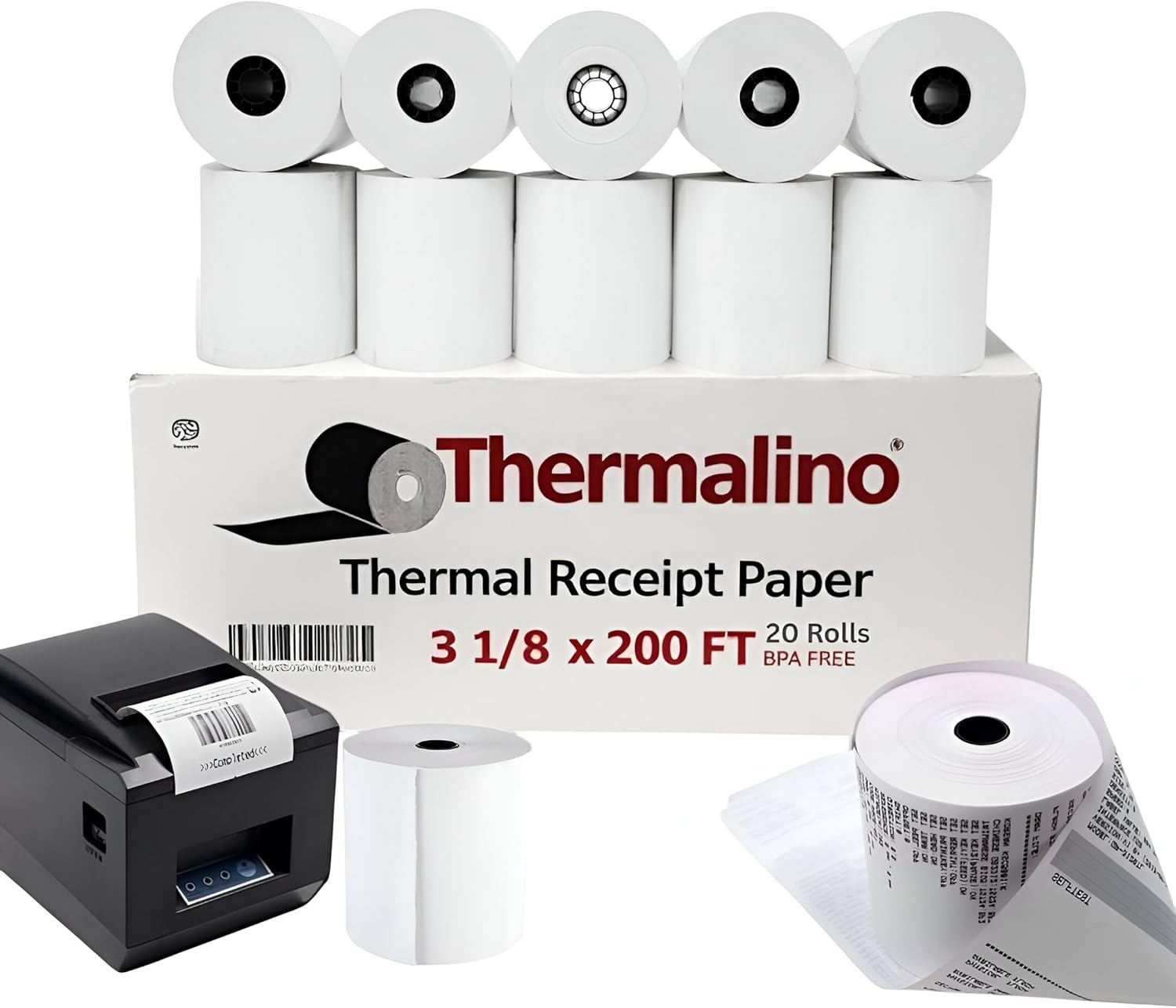 (20 Rolls) 3 1/8 x 200ft' Thermal Paper Rolls BPA-Free 80mm white 