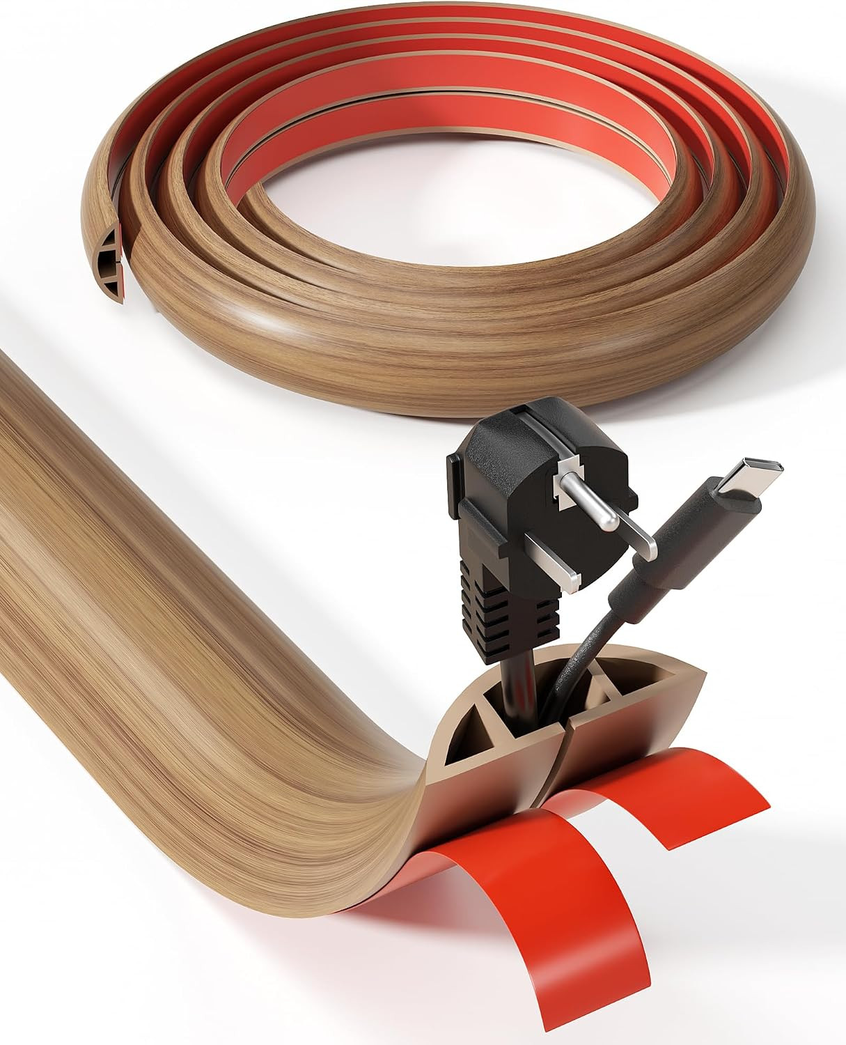 5Ft Floor Cord Cover, Wood Grain, Brown Wood, 1.97Inchw*0.47Inchh | Cord Covers