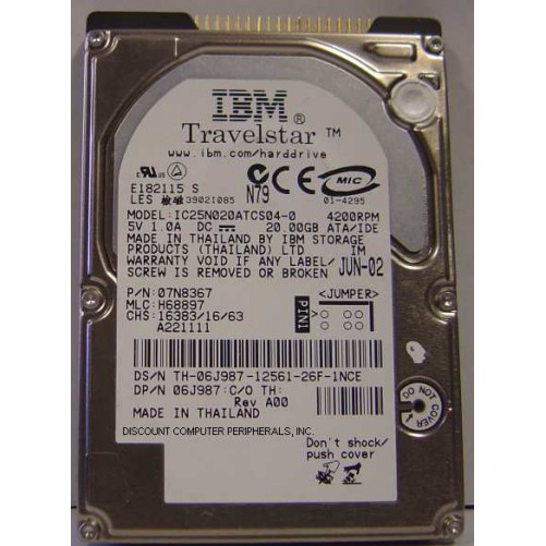IBM Travelstar IC25N020ATCS04-0 07N8362 MLC: H32687 20GB, height 9.5mm, distance