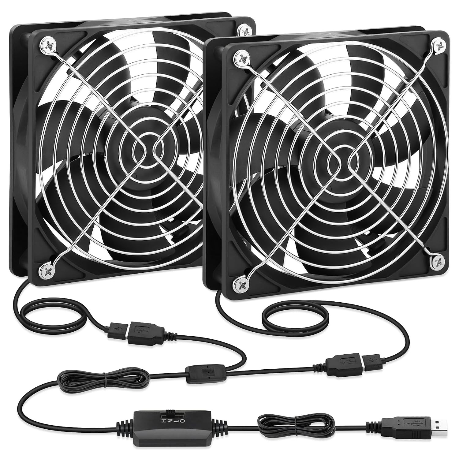 USB Cooling Fan 120Mm 2 Packs, 5V Brushless Quiet Fan with Speed Controller