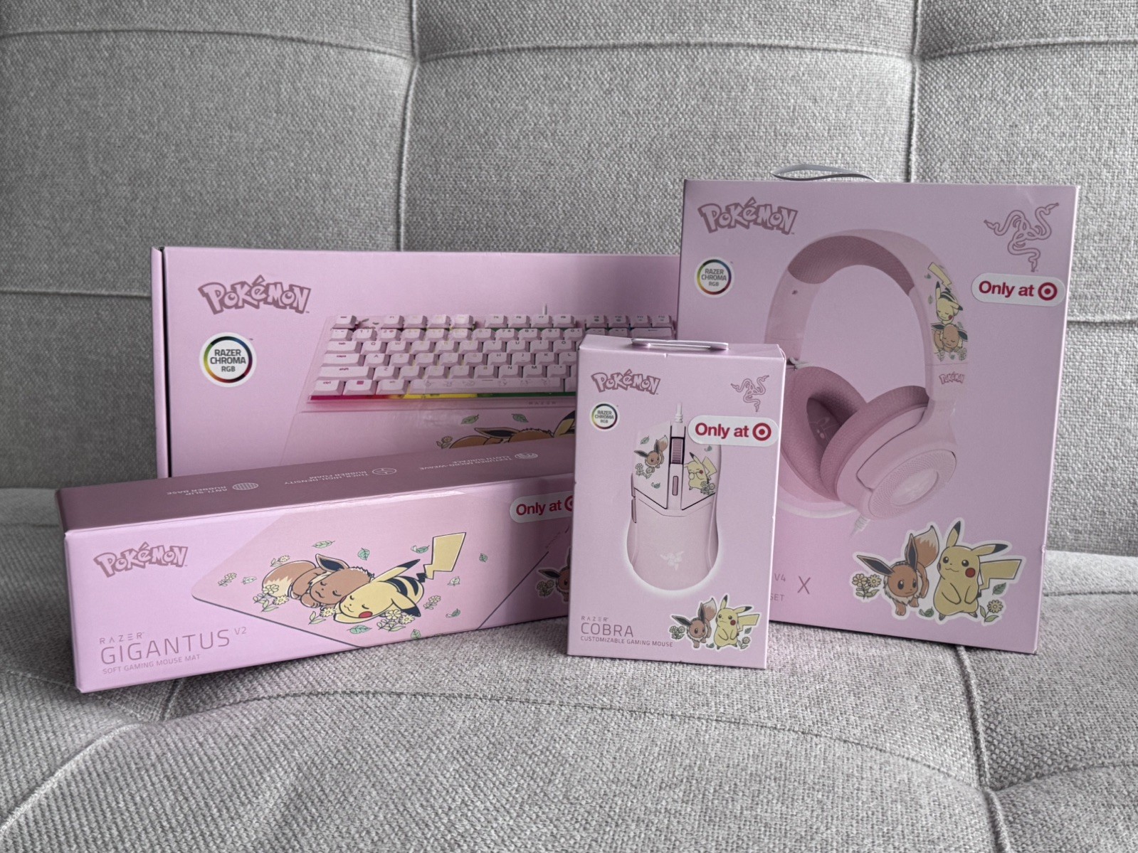 Pokemon x Razer Pink Pikachu & Eevee Full Set - Keyboard, Headset, Mouse & Pad
