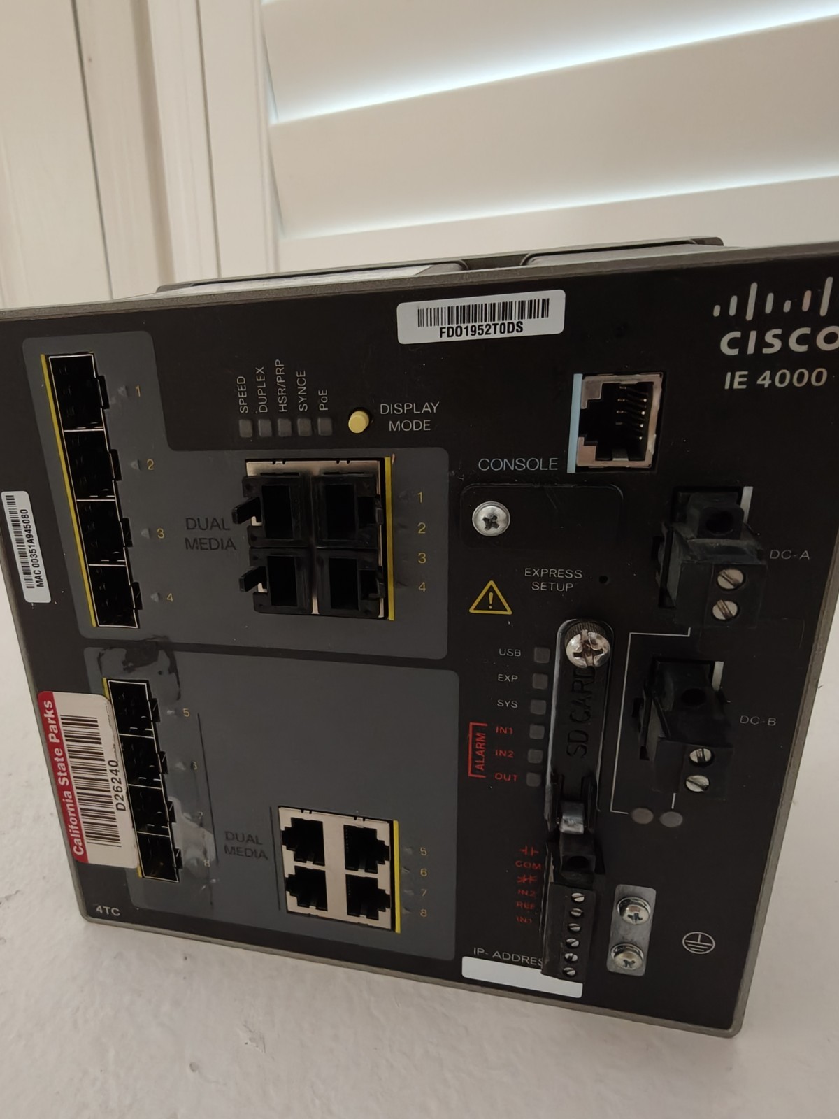 Cisco IE-4000-4TC4G-E 8 Ports Industrial Ethernet Switch