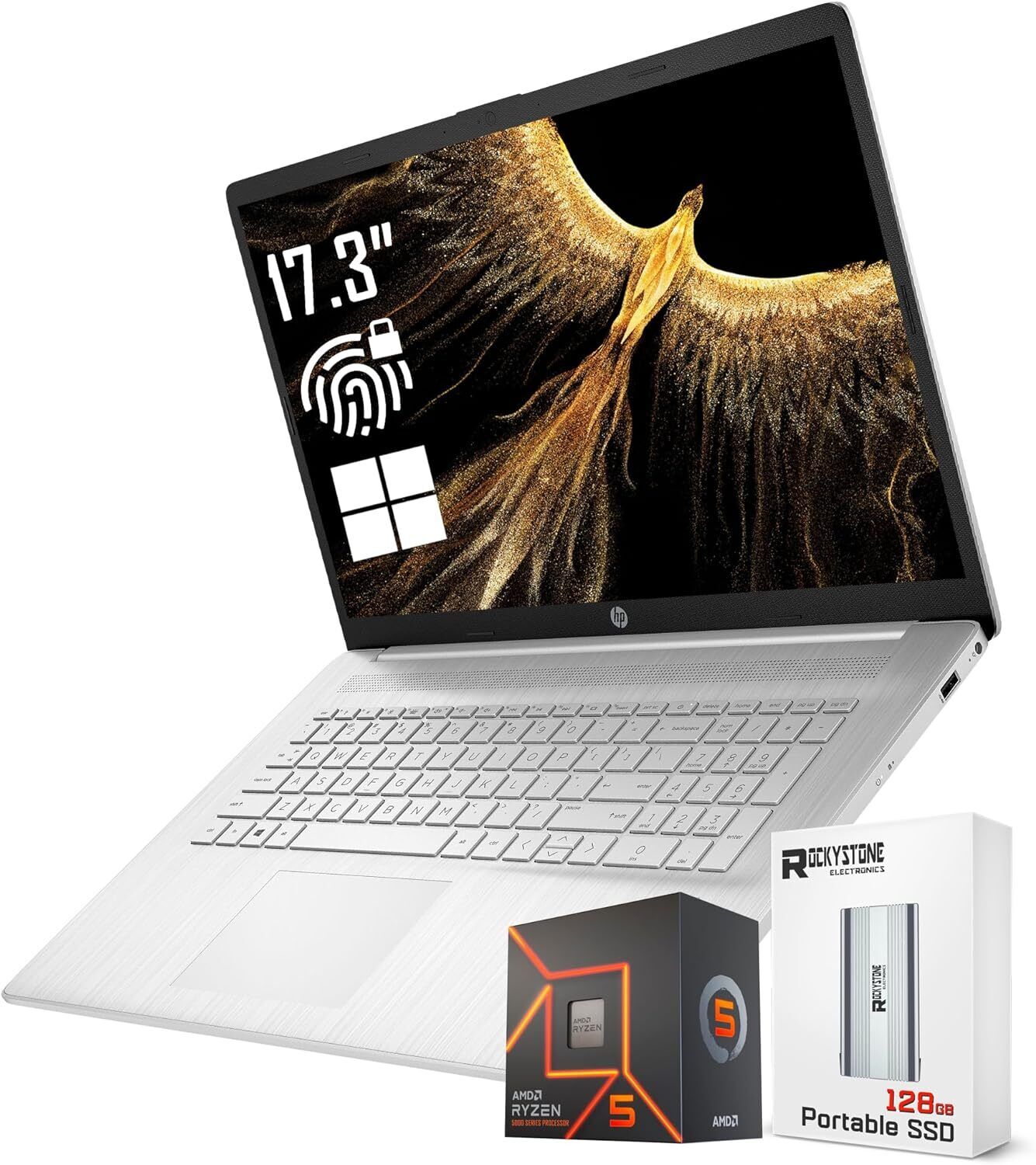 HP 17.3 FHD IPS Laptop AMD Ryzen 5 5500U 64GB RAM 2TB SSD Fingerprint Reader