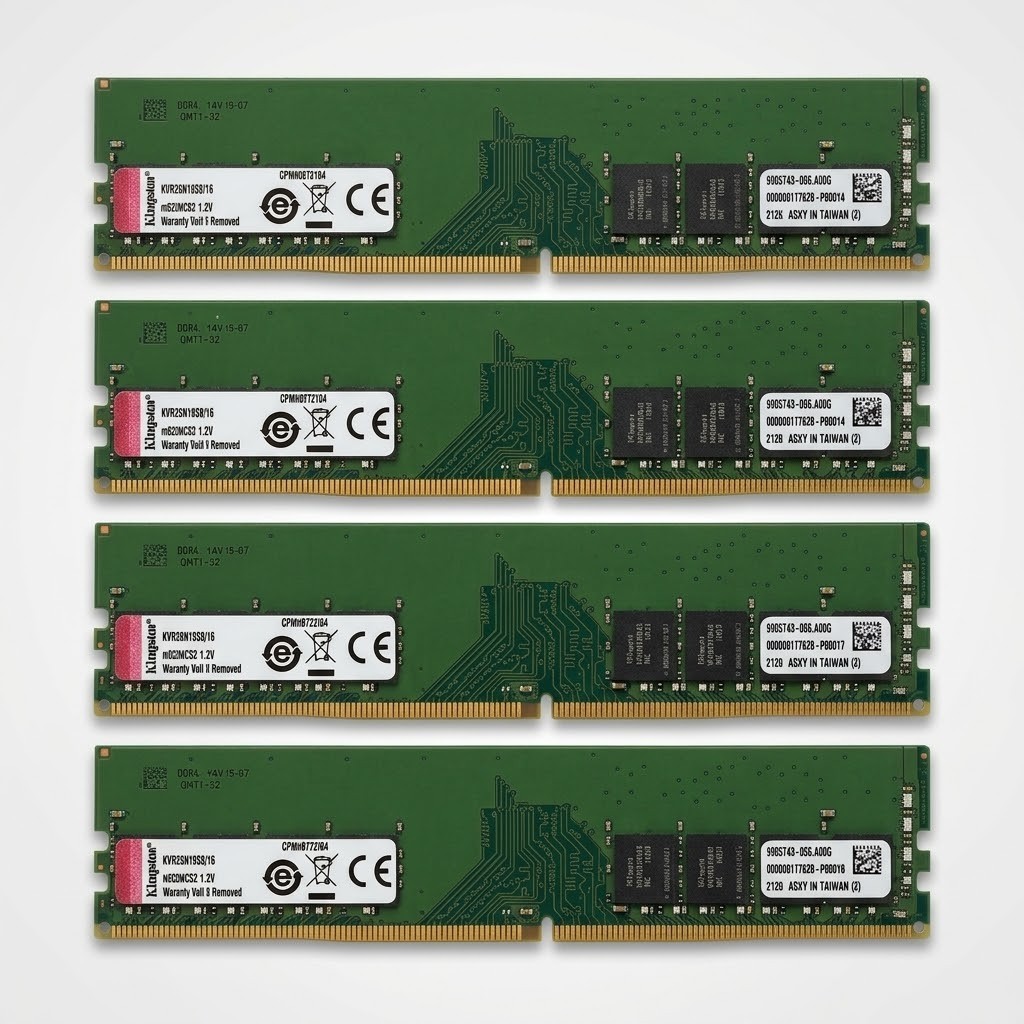Kingston 64GB 4x16GB DDR4-2666 PC4-21300 1Rx8 UDIMM KVR26N19S8/16 Tested