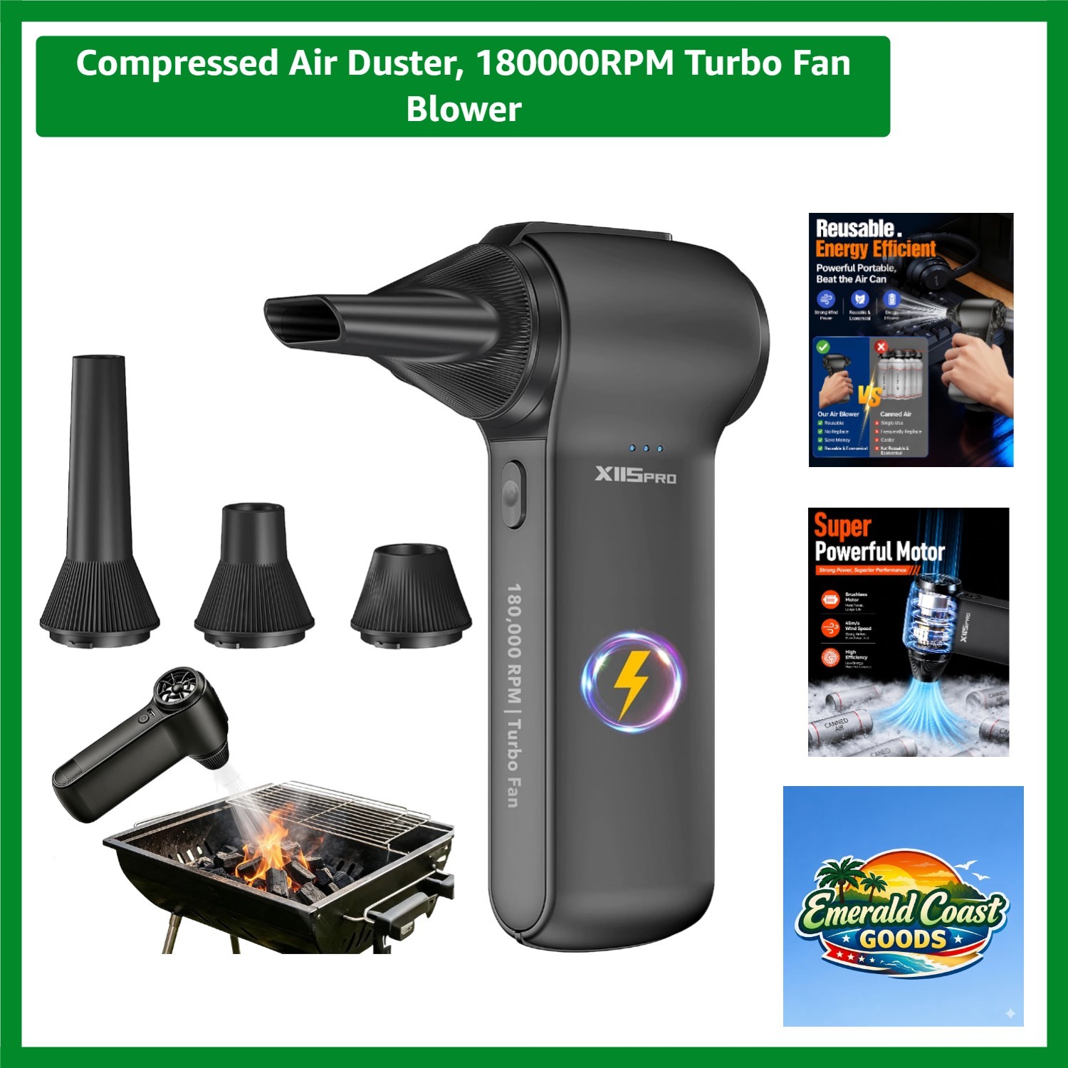 Powerful Cordless Air Duster - 180,000 RPM Solution for Electronics & Vehicles