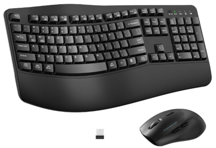 Combo de teclado y ratón inalámbricos ergonómicos con reposamuñecas
