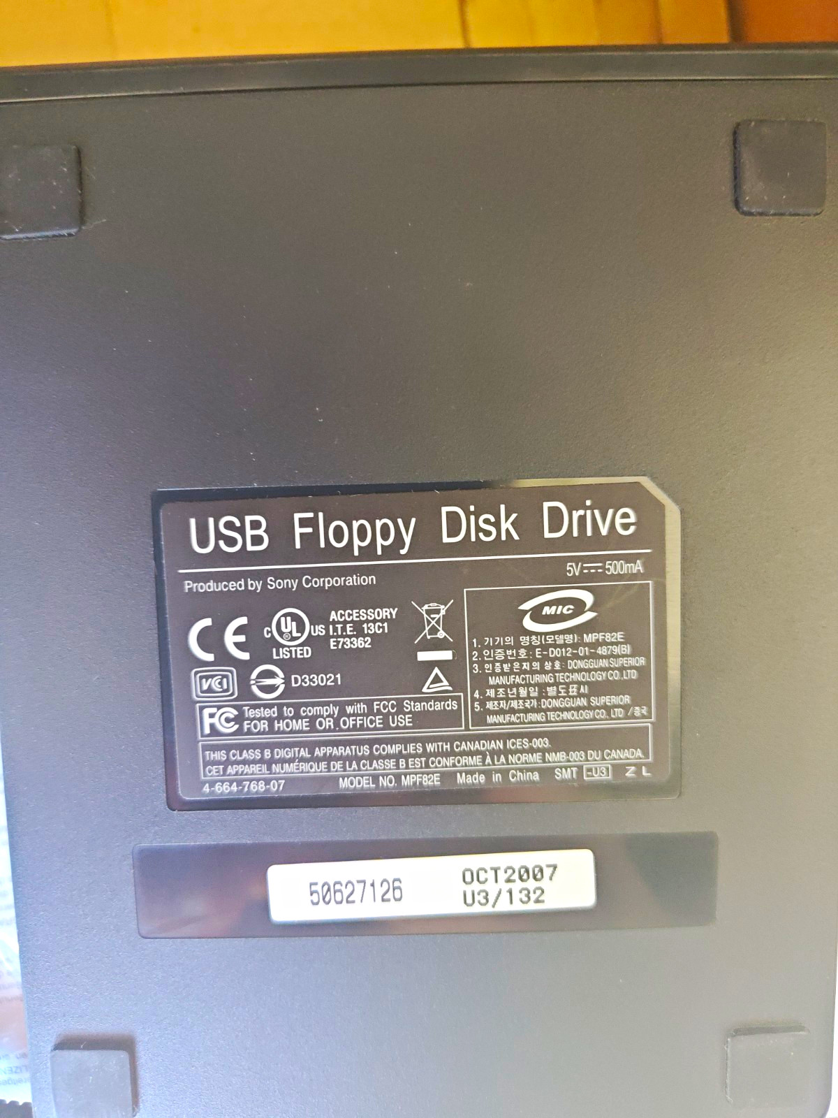 Sony MPF82E External Drive USB Floppy Disk Drive, Black, MPN MPF82E