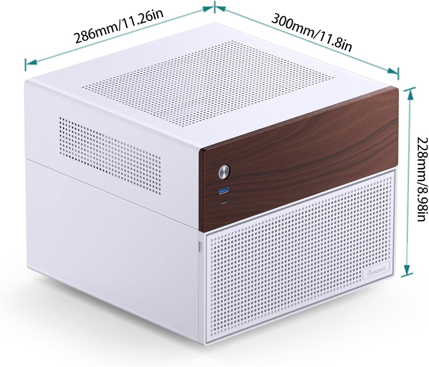 Stylish Micro ATX Jonsbo N4 NAS Chassis, 8-Bays in White & Walnut Finish