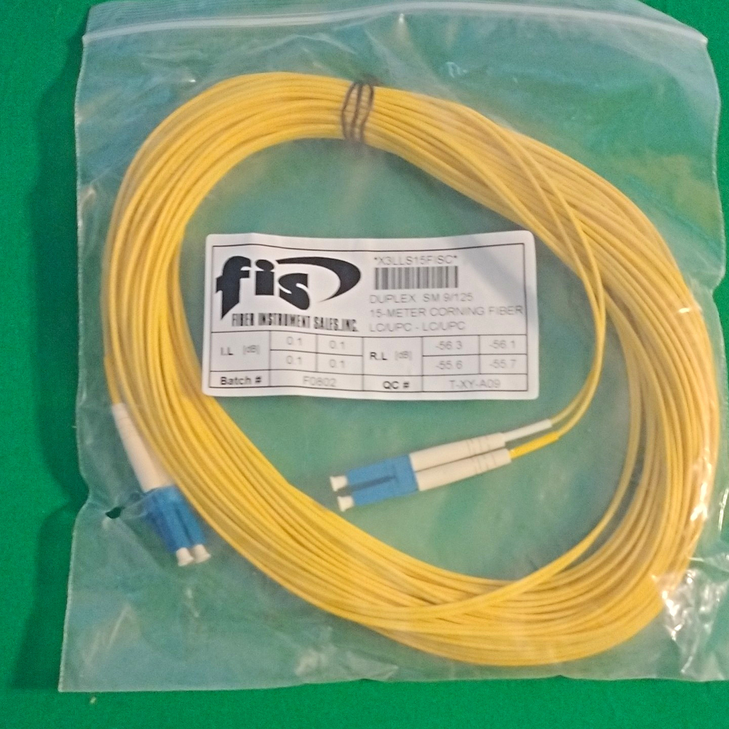 FIS Duplex SM 9/125 LC/UPC to LC/UPC 15m Fiber Optic Cable X3LLS15FISC