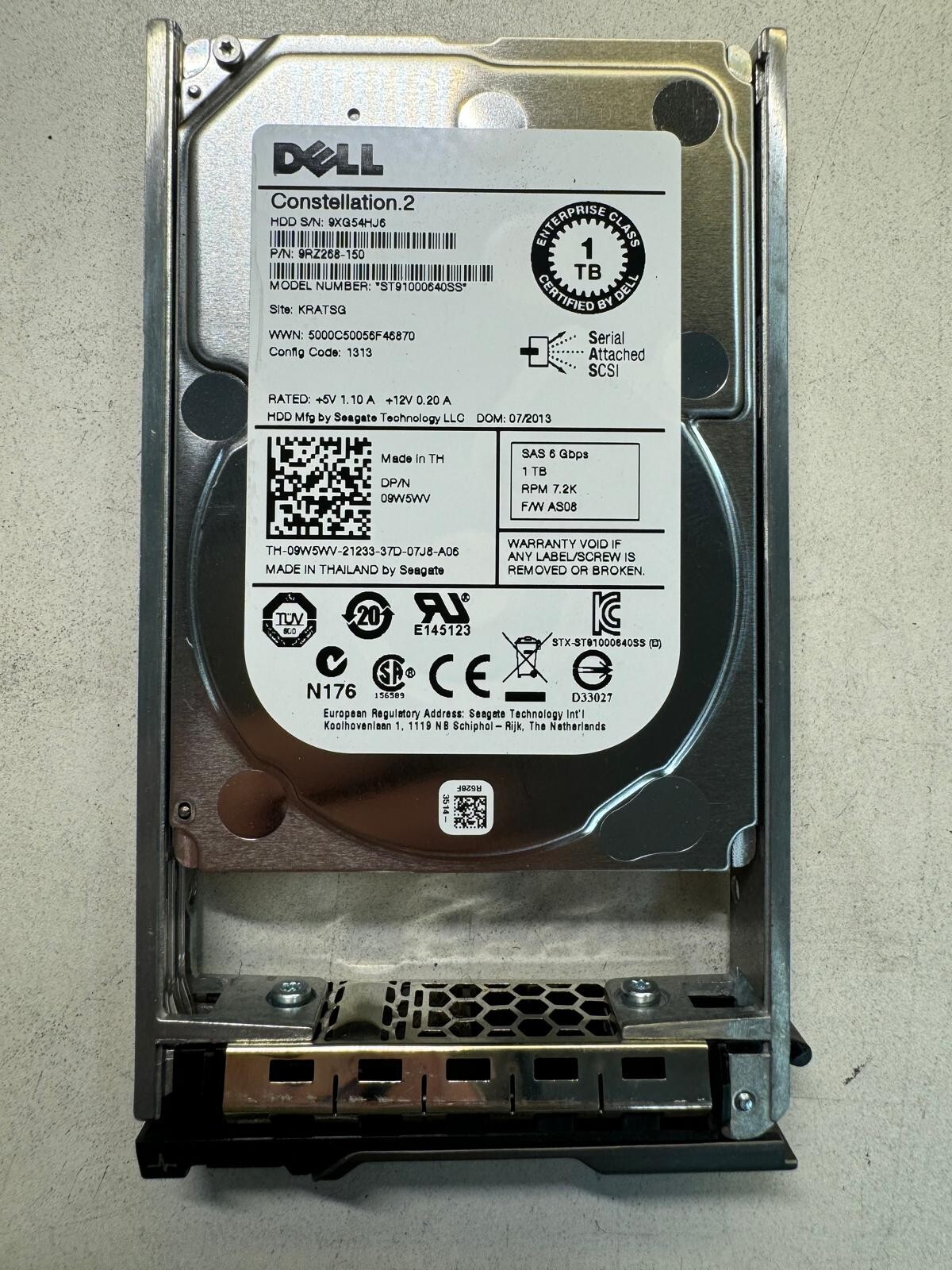 DELL 9W5WV ST91000640SS 9RZ268-150 1TB 7.2K RPM Cache 64 MB 6Gbps SAS 2.5" HDD