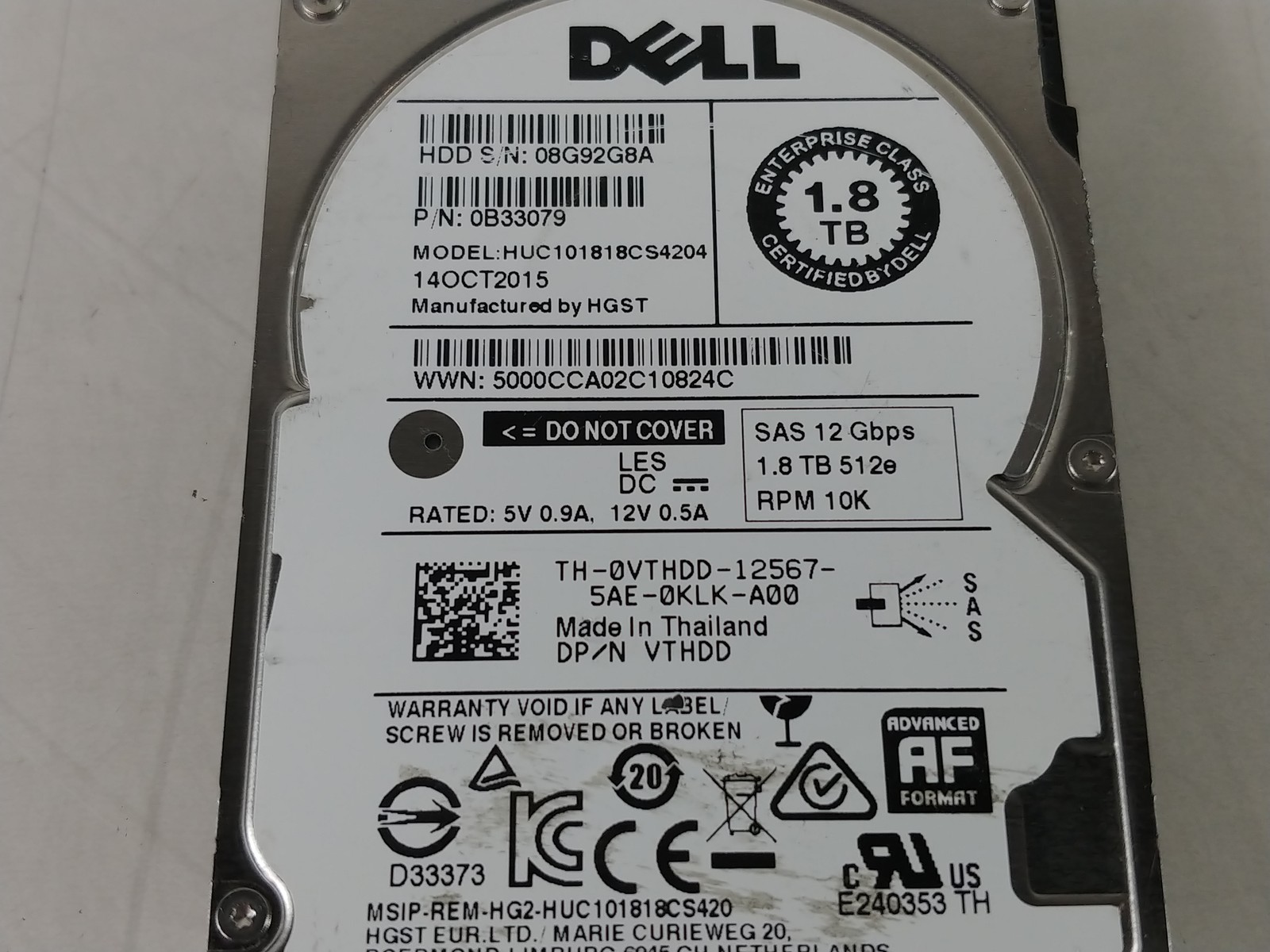 Lot of 2 HGST Dell HUC101818CS4204 1.8 TB SAS 2 2.5 in Enterprise Drive
