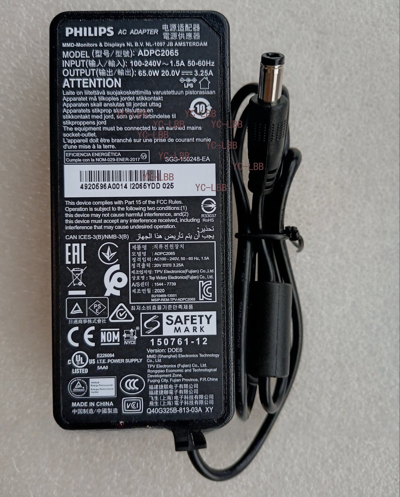 New Original Philips 288E2A 4K Ultra HD LCD monitor ADPC2065 65W 20V AC Adapter@