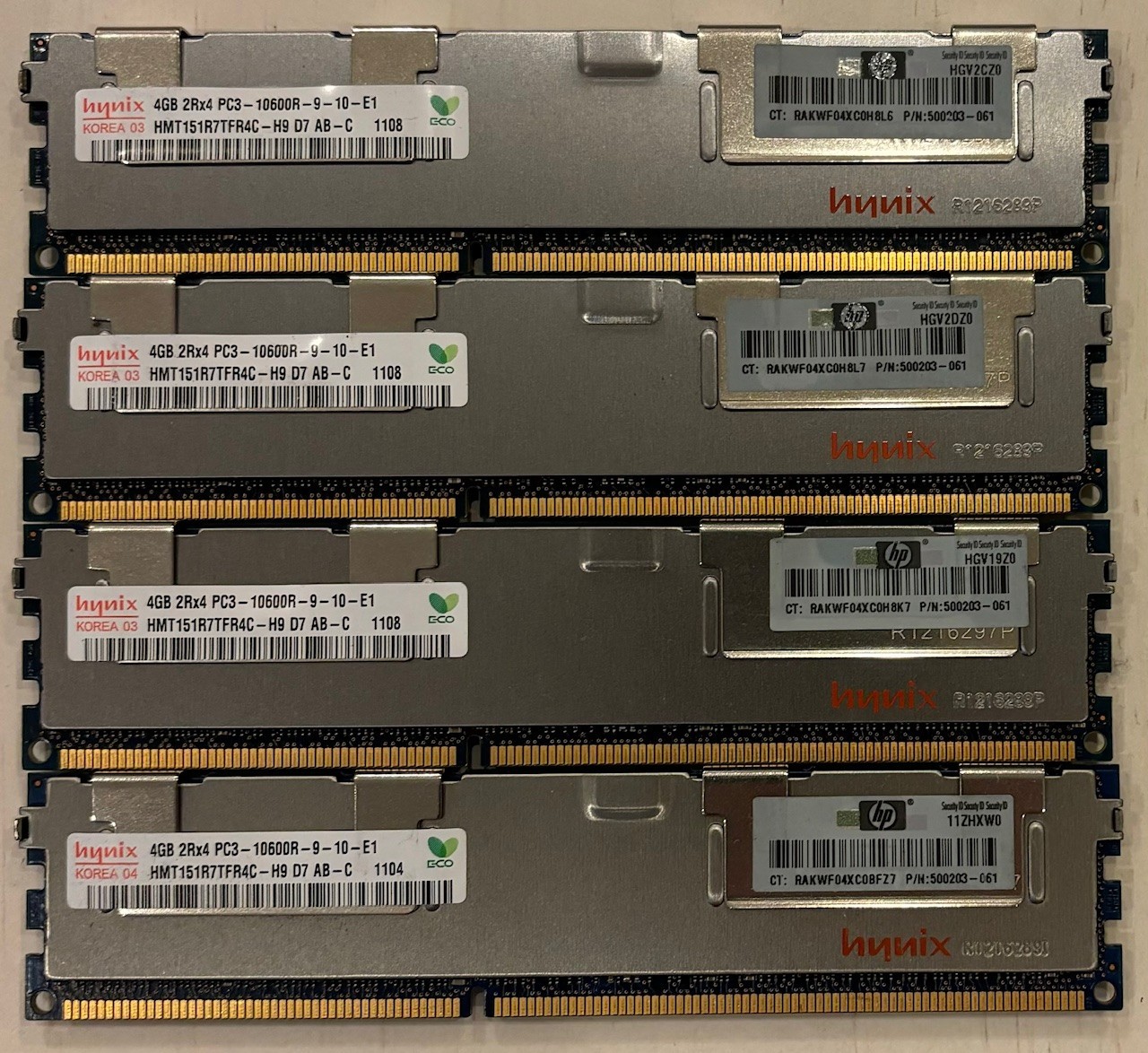 16GB (4x4GB) HP Hynix 4GB 2rx4 PC3-10600R B21 500203-061 Server Memory RAM
