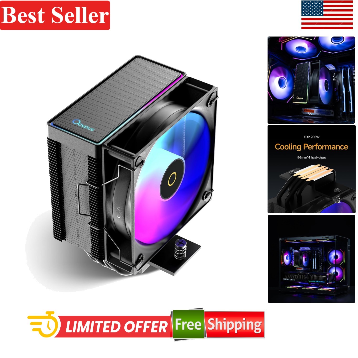 CPU Cooler Gamma A40 ARGB 133mm Compact Tower 100mm PWM Fan for Intel AMD