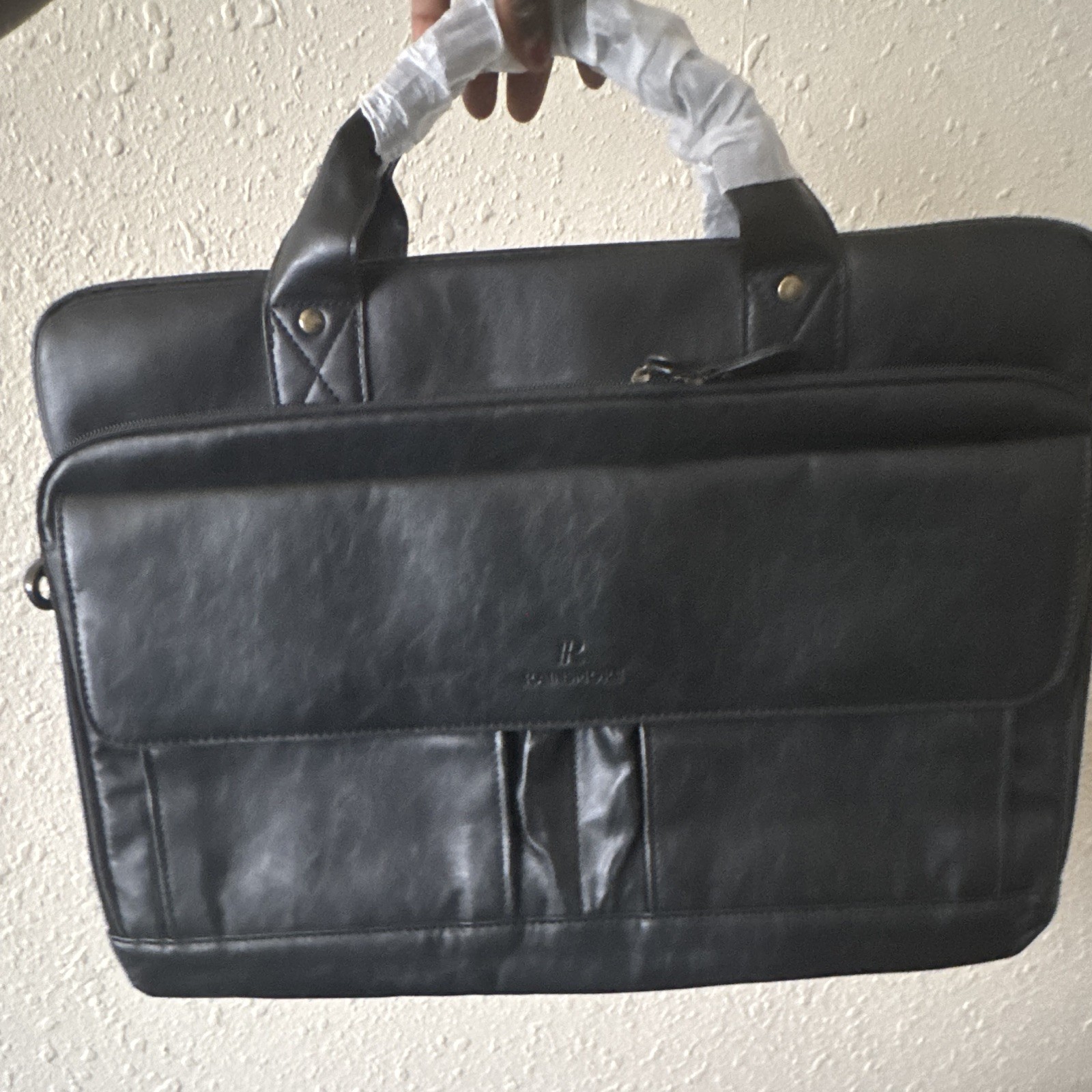 Rainsmore Black Laptop Briefcase, Solid, Leather/Canvas/Nylon/PU