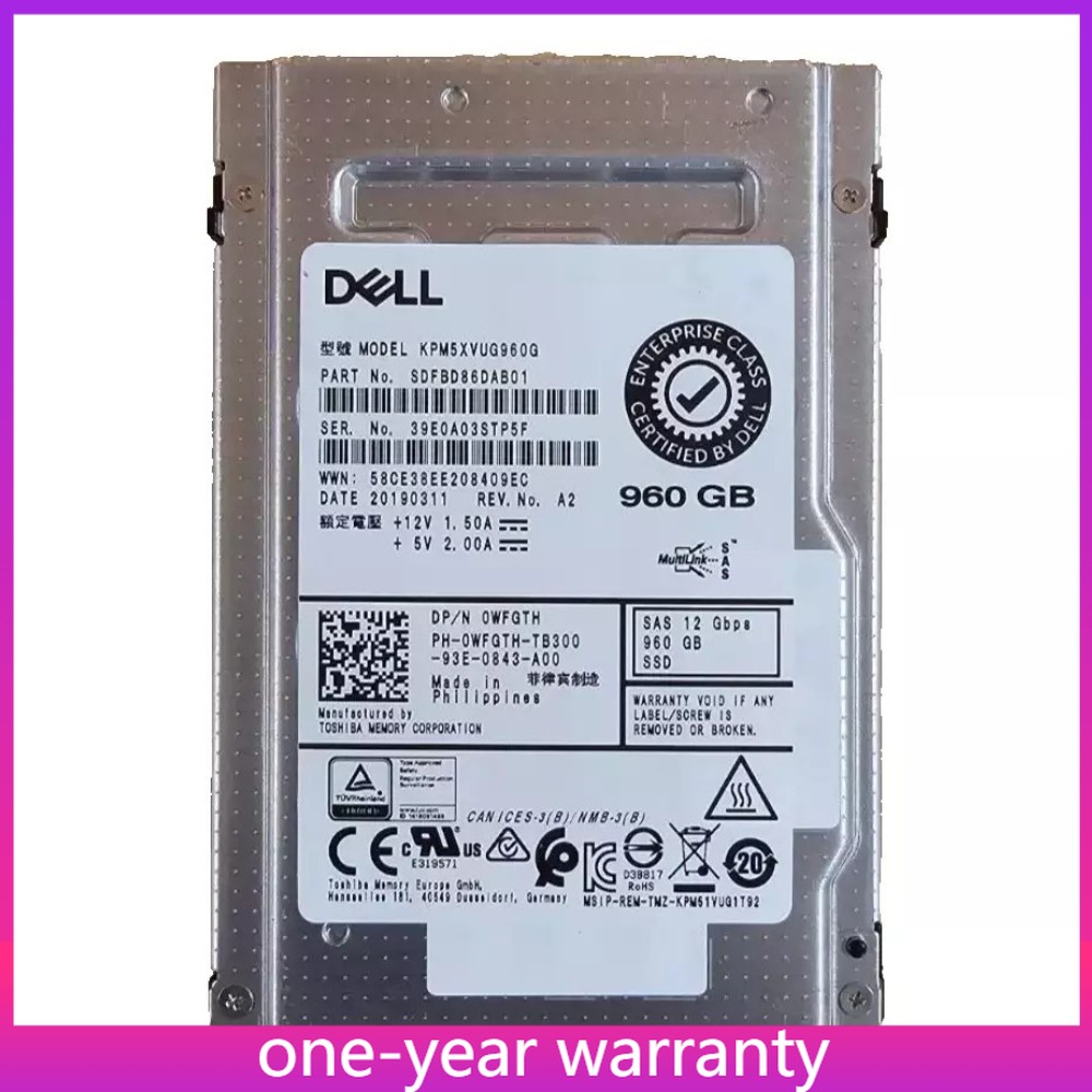 NEW 0WFGTH WFGTH DELL KPM5XVUG 960G 960GB 2.5" SAS 12G MU SSD Solid State Drive