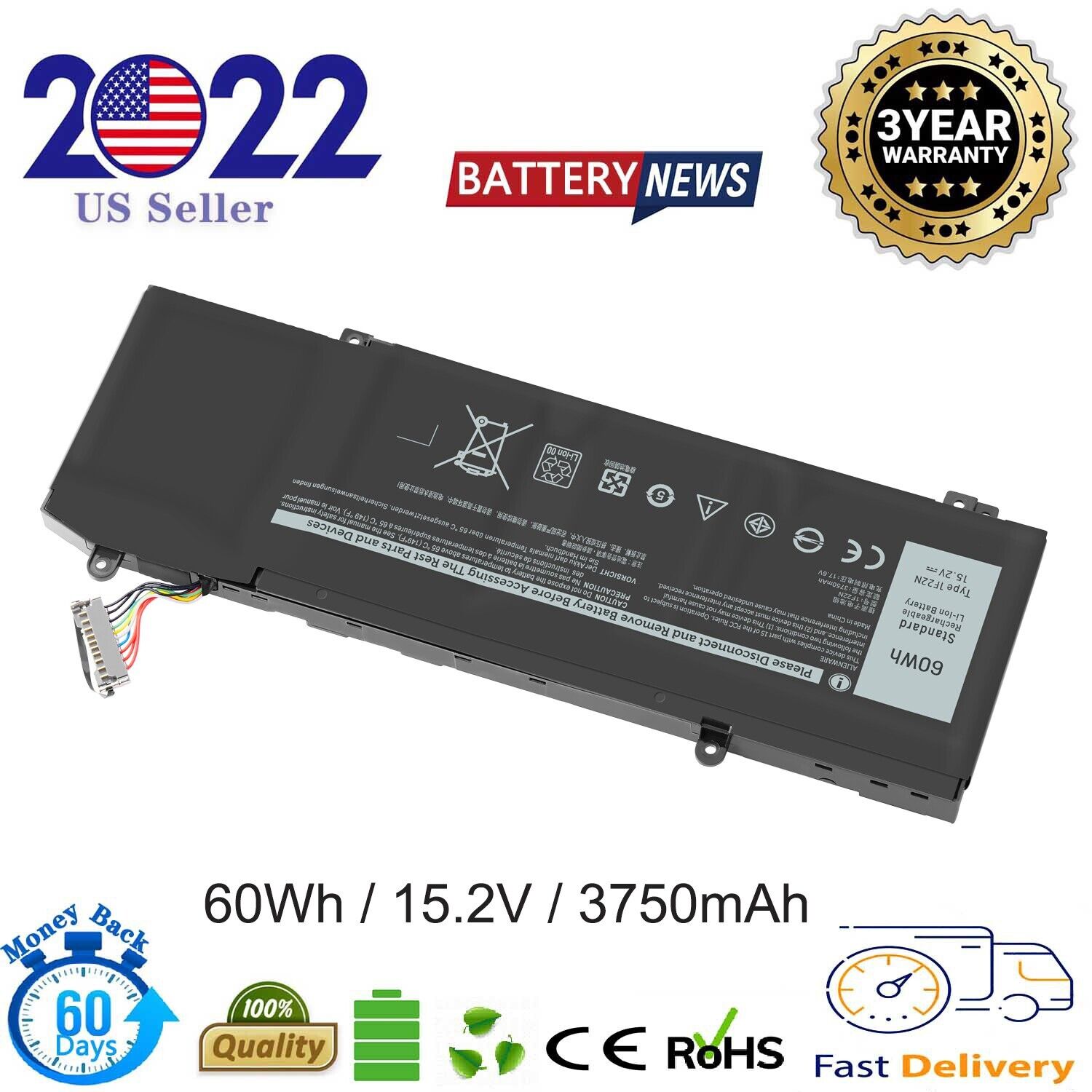 60Wh HYWXJ 1F22N Laptop Battery for Dell Alienware M15 M17 P79F P79F001 Series