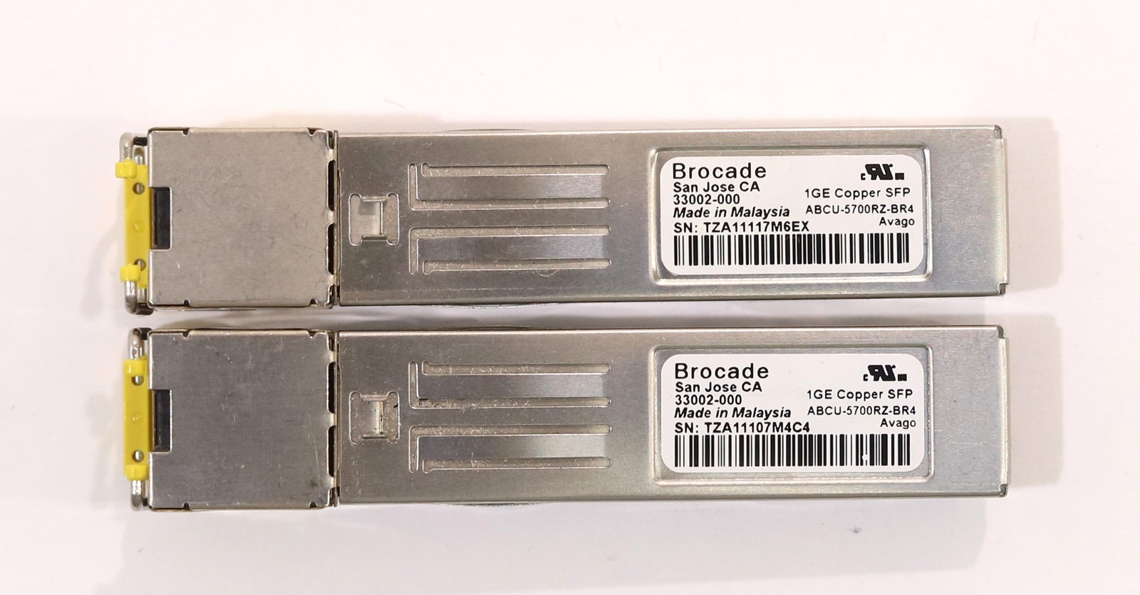 Lot of 2 Brocade ABCU-5700RZ-BR4 Gigabit Copper SFP Transceiver P/N: 33002-000
