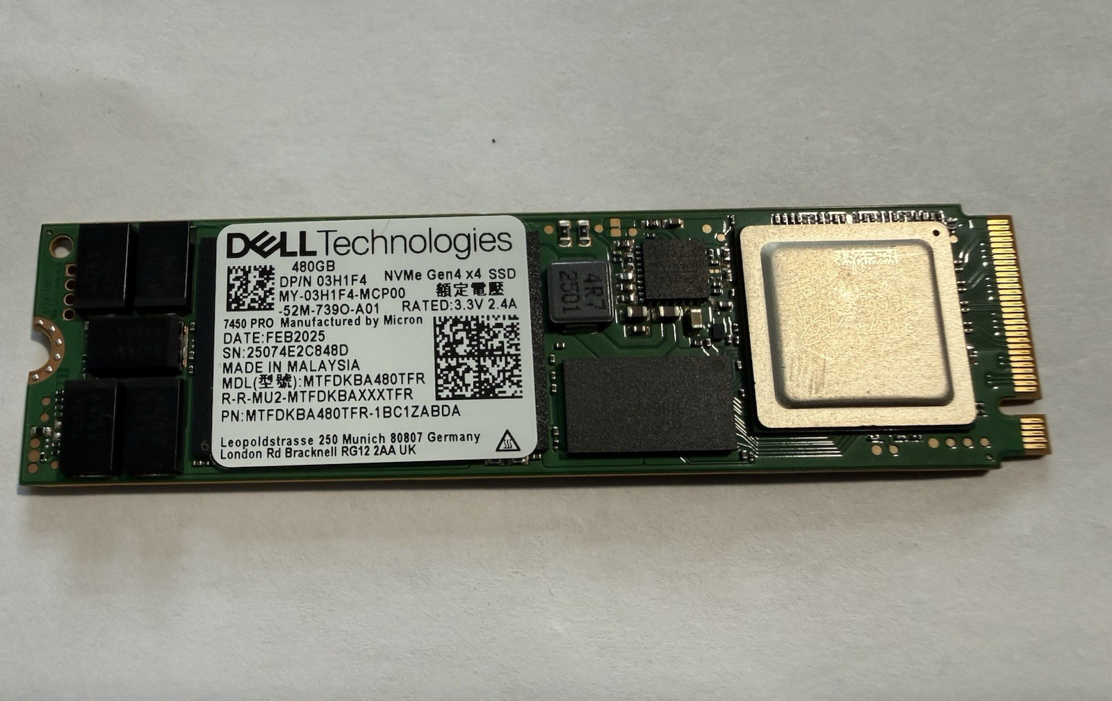 Pristine DELL 480GB TLC PCIE GEN4 X4 NVME M.2 2280 SSD 3H1F4 03H1F4