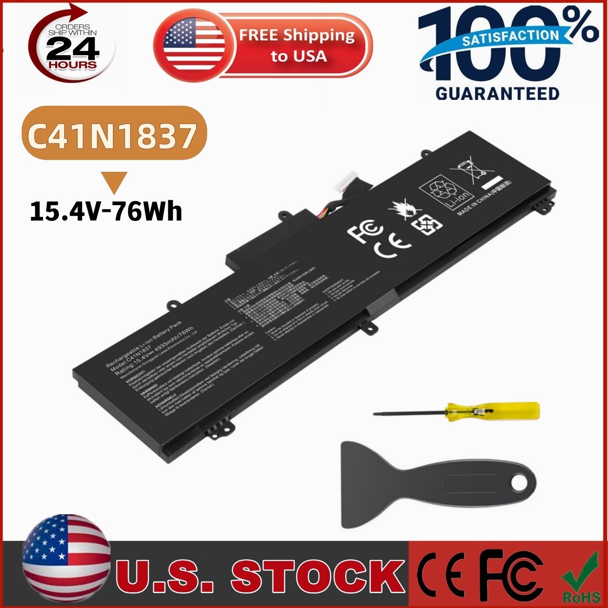 ⭐C41N1837 Battery For ASUS ROG Zephyrus GU502G GU502GV GA502DU GX502GV 76Wh