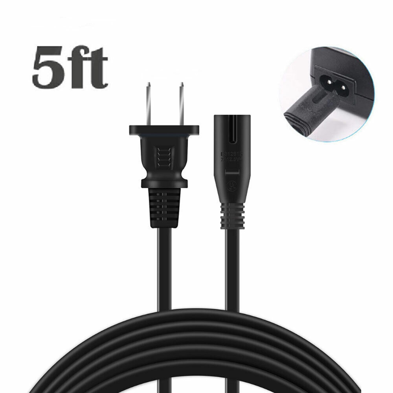 2-Prong AC Power Cord For Sony HDTV KDL-55HX800 KDL55EX711 KDL55HX800 Smart TV