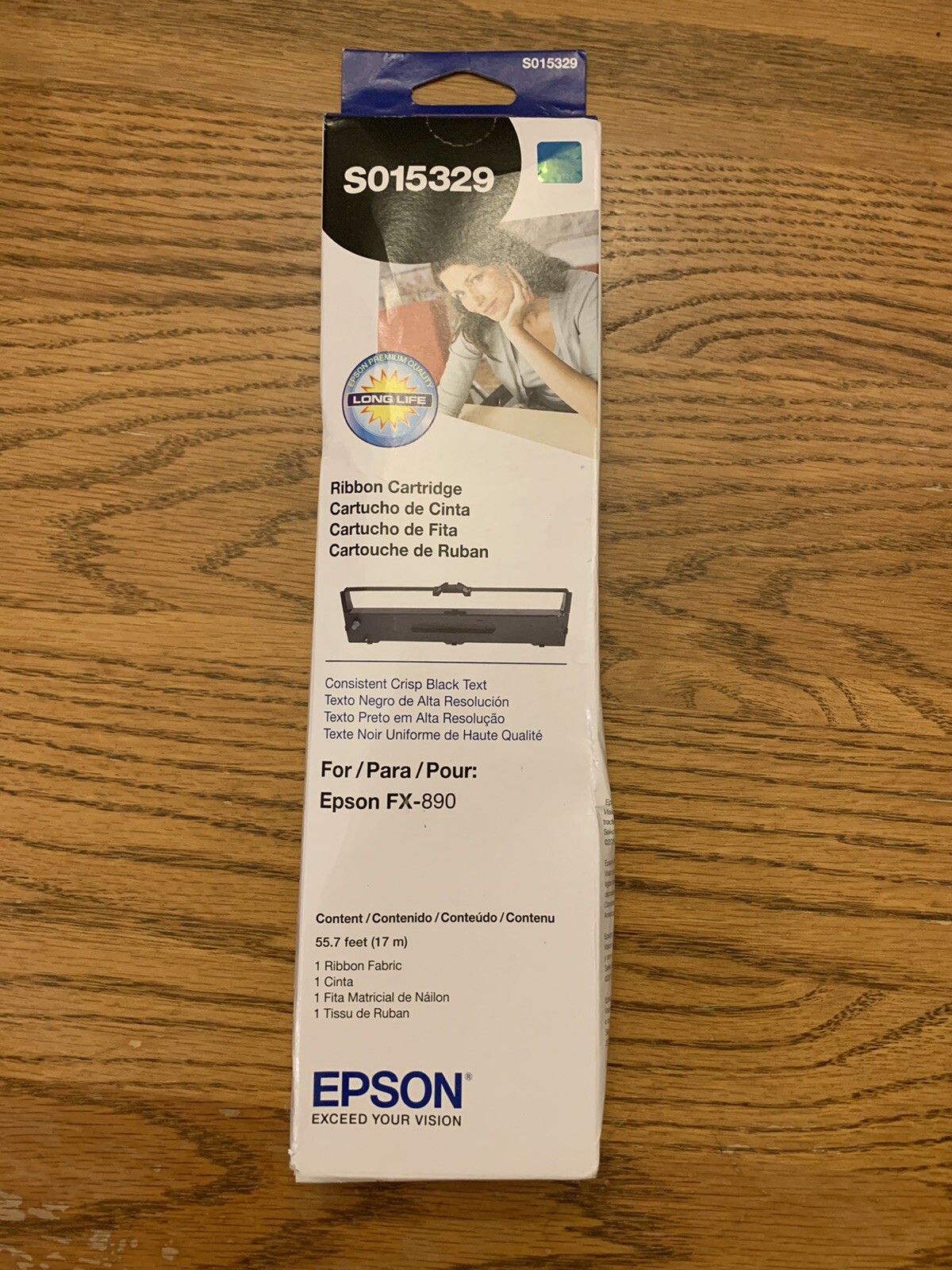 Genuine Epson S015329 FX-890 Fabric Ribbon Cartridge (Black), New factory sealed