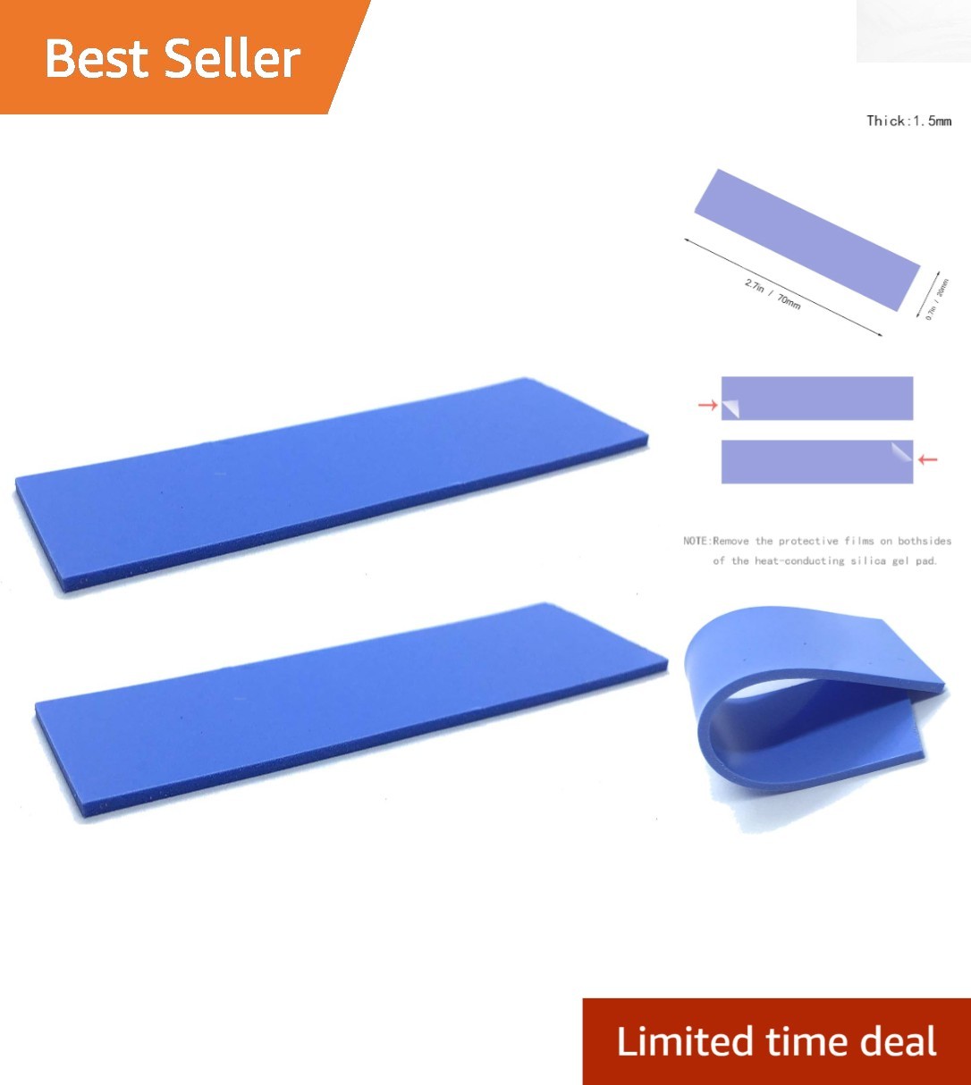 Nano Silicon M.2 Thermal Pad 70x20x1.5mm for Enhanced SSD Performance - 2 Pack