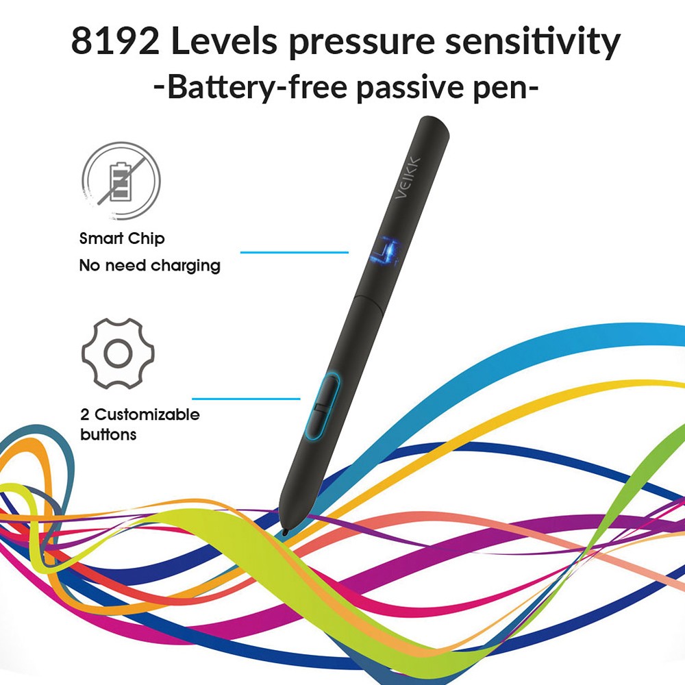 VEIKK S640 Graphics Digital Tablet With Battery-free Pen 8192 Levels Pressu KDDT