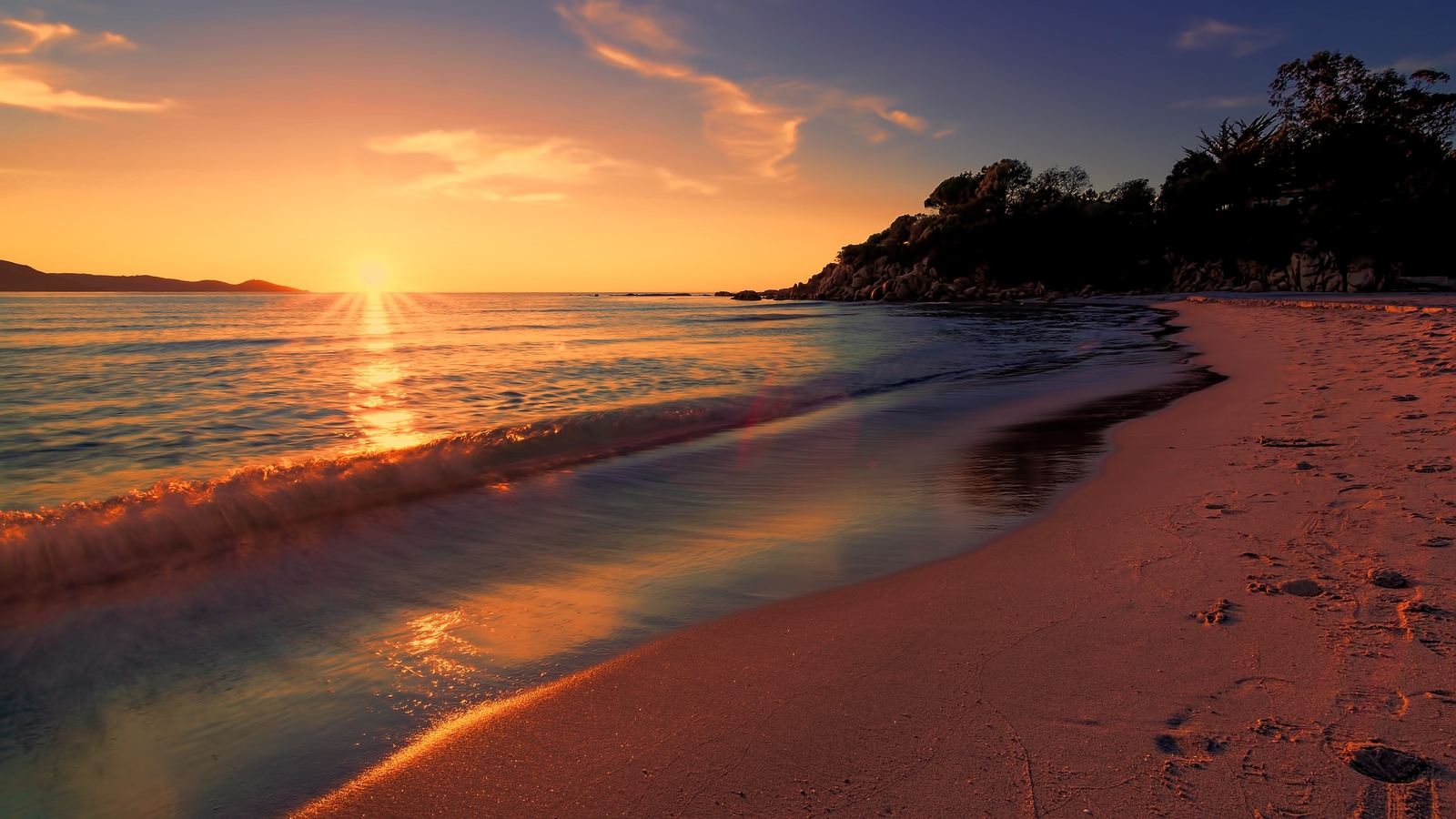 Landscape sunset sea beach foam orange sky sun rays Custom Gaming Mat Desk