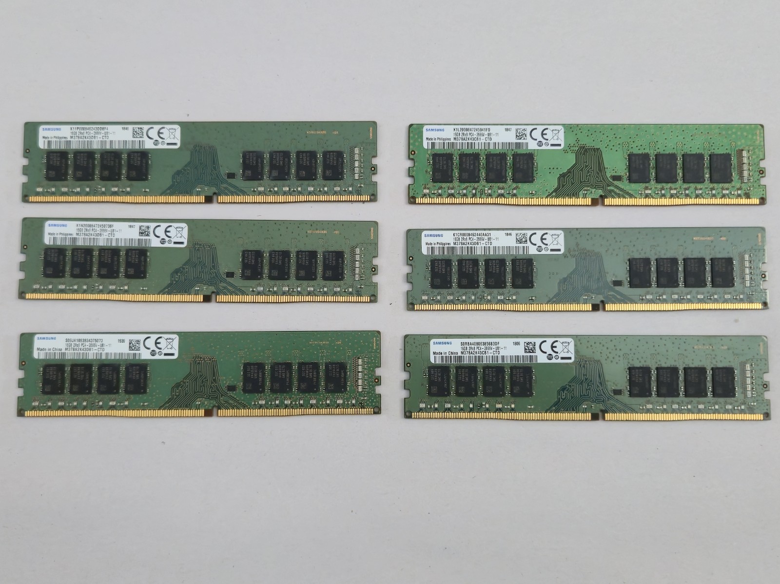Lot of 6 Samsung 16GB DDR4-2666 Desktop RAM. Tested Good. May have minor nicks.
