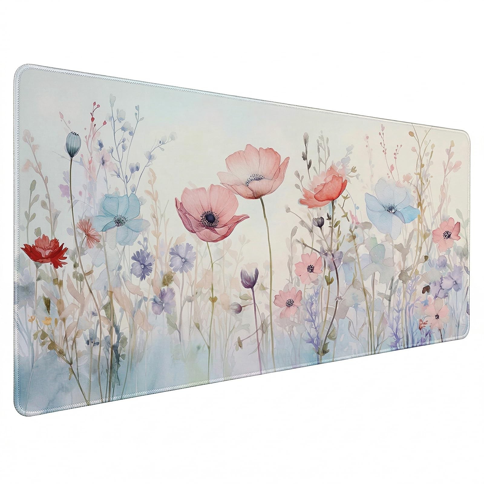 Wildflower Desk Mat 35.4x15.7 Inch, Large Extended Mouse Pad with Watercolor ...