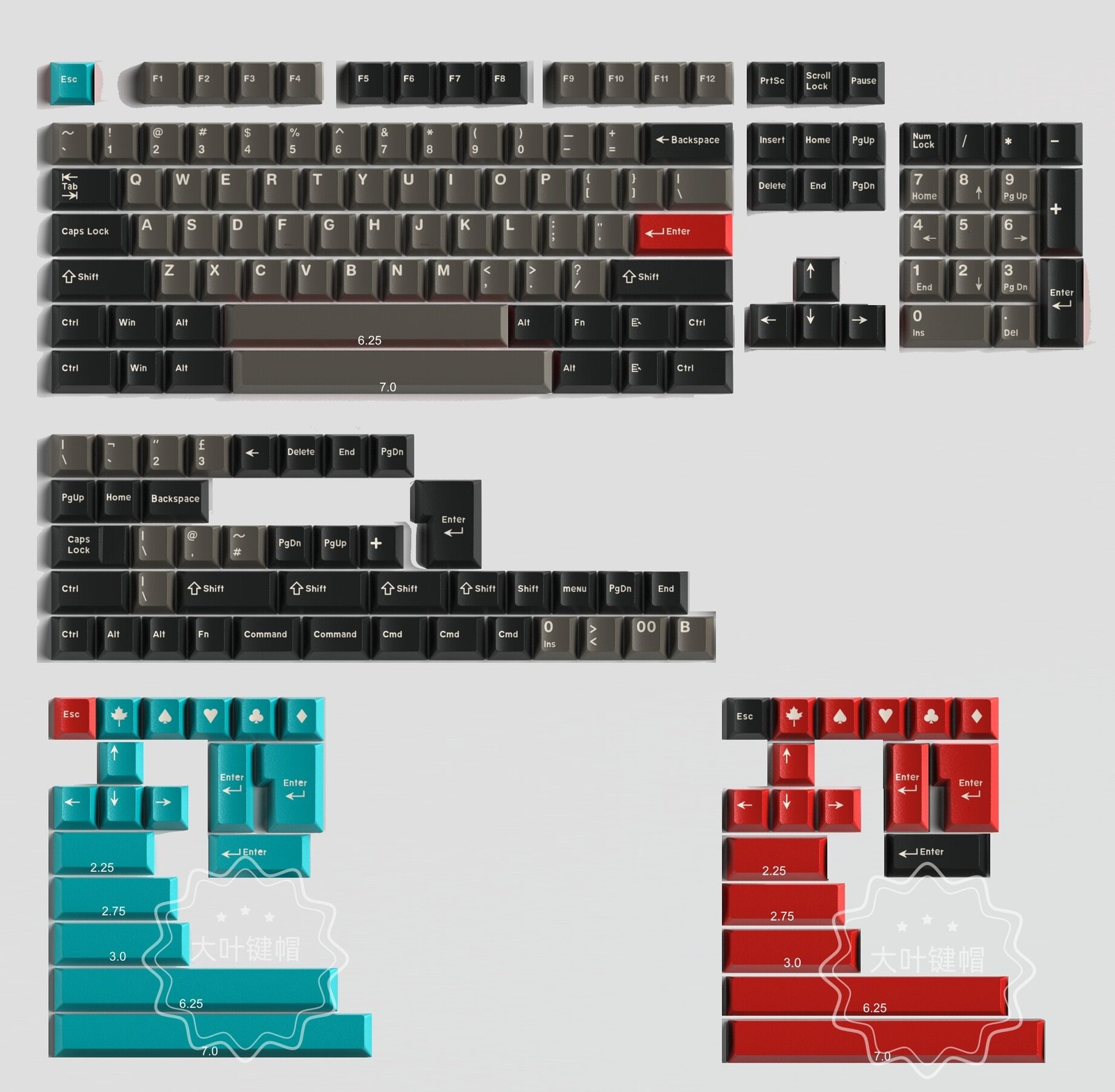 Dolch Keycaps Black Gray Blue Red Doubleshot ABS Classic Dolch Keycap Set