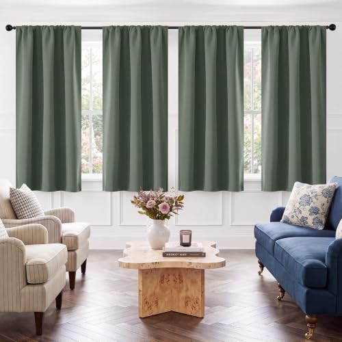 Dark Green Blackout Curtains 63 Inch 37"W x 63"L (Pack of 4) Dark Sage Green