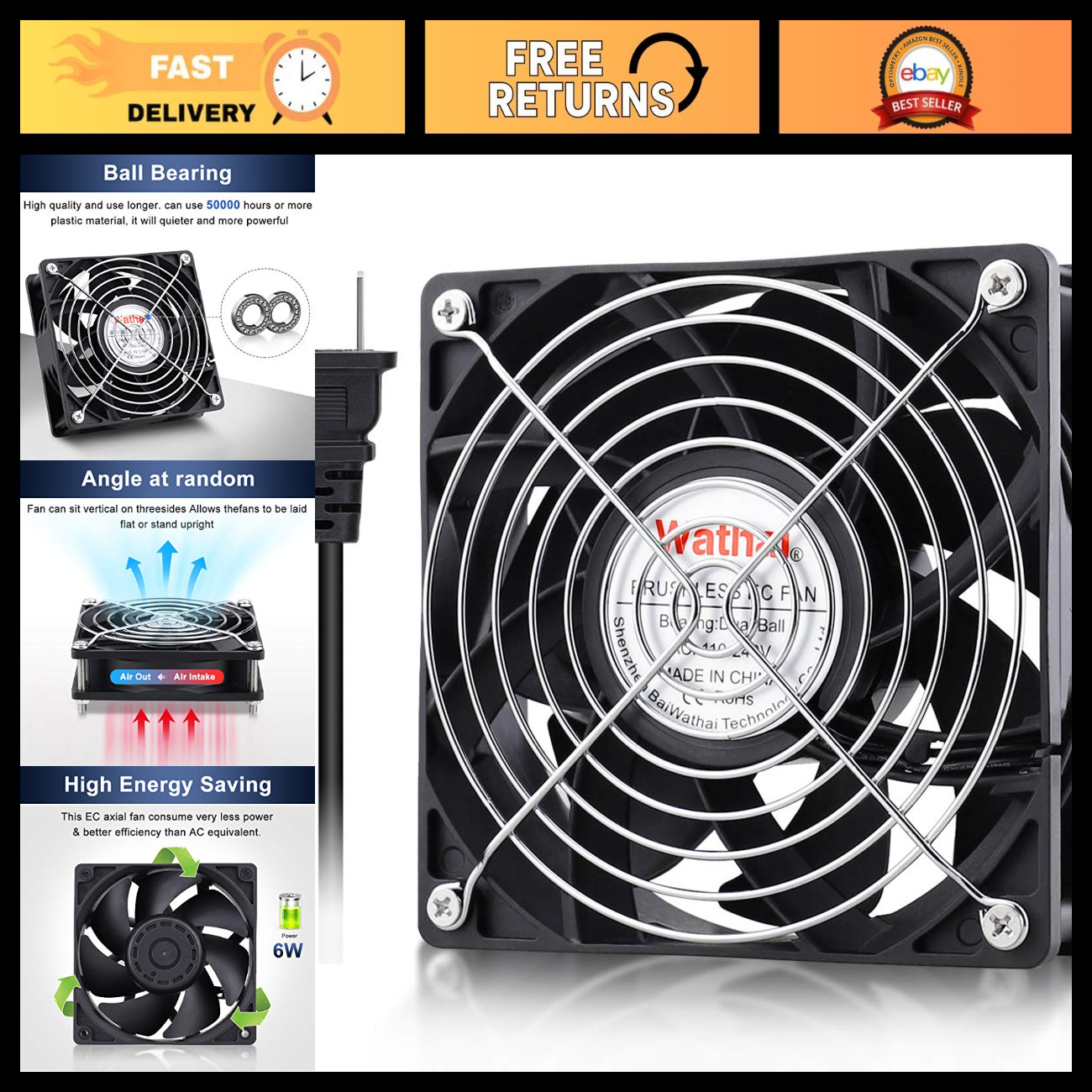 High-Performance 120mm AC Cooling Fan - 110V/120V, 38mm Thick, Industrial Use