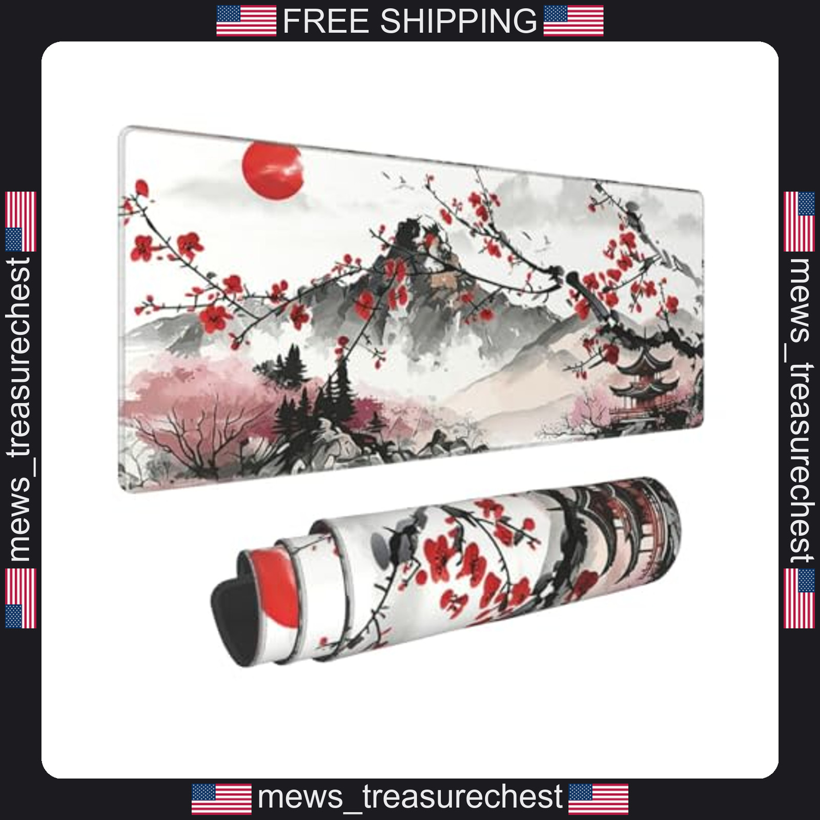 Watercolor Cherry Blossom Mouse and Keyboard Pad Large Desk Mat 11.8x31.5 in
