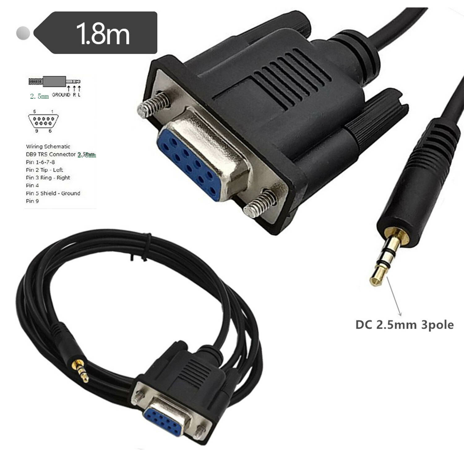 DB9 9Pin Female To TRS 2.5mm Male Stereo Serial Data Converter Adapter Cable 6Ft