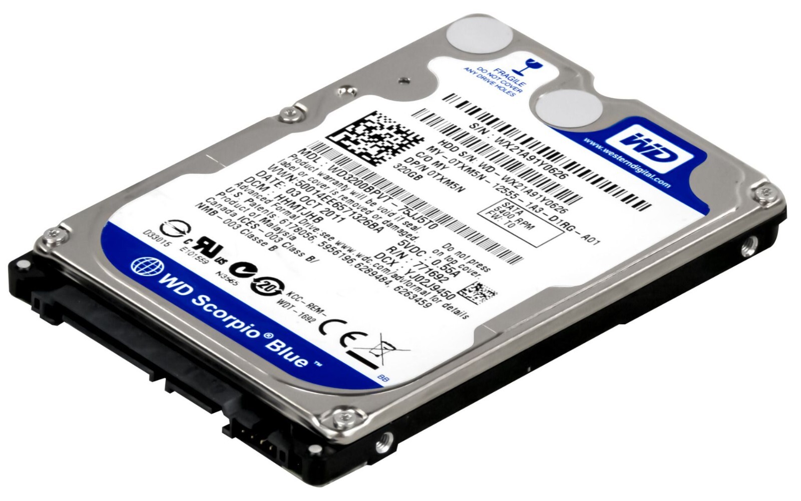 HARD DRIVE DELL 0TXM5N WD3200BPVT 320GB 5.4K 8MB SATA II 2.5''