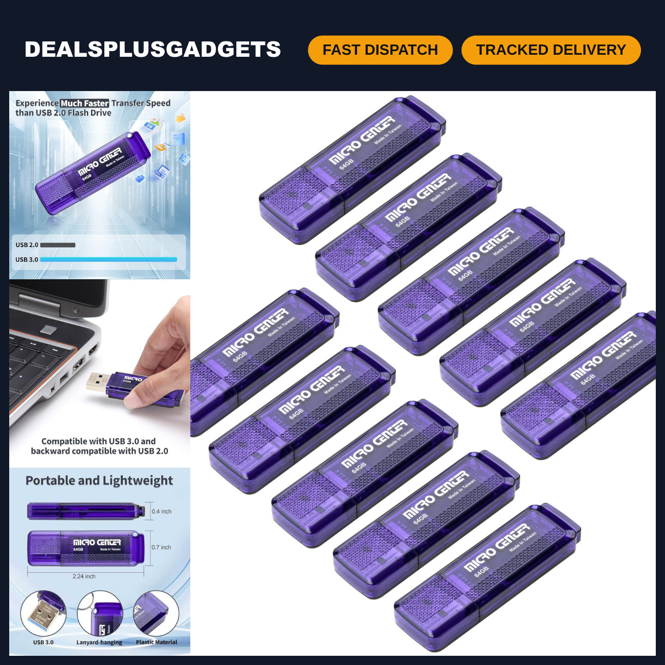 64GB USB 3.0 Flash Drive Thumb Drive - 10 Pack, High-Speed Data Storage, Blue