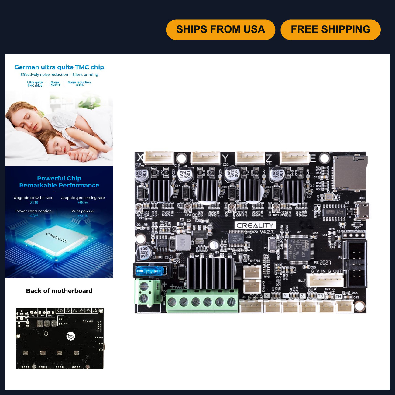 High-Performance 32 Bit Silent Motherboard for Ender 3 3D Printer, TMC2225 Drive